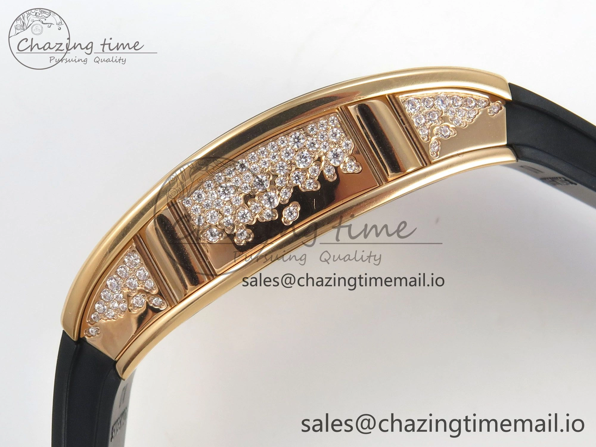 RM07 Ladies Snow Diamonds RG ZF 1:1 Best Edition Black Dial on Black Rubber Strap CRMA2 Clone FlexibleFit 9148