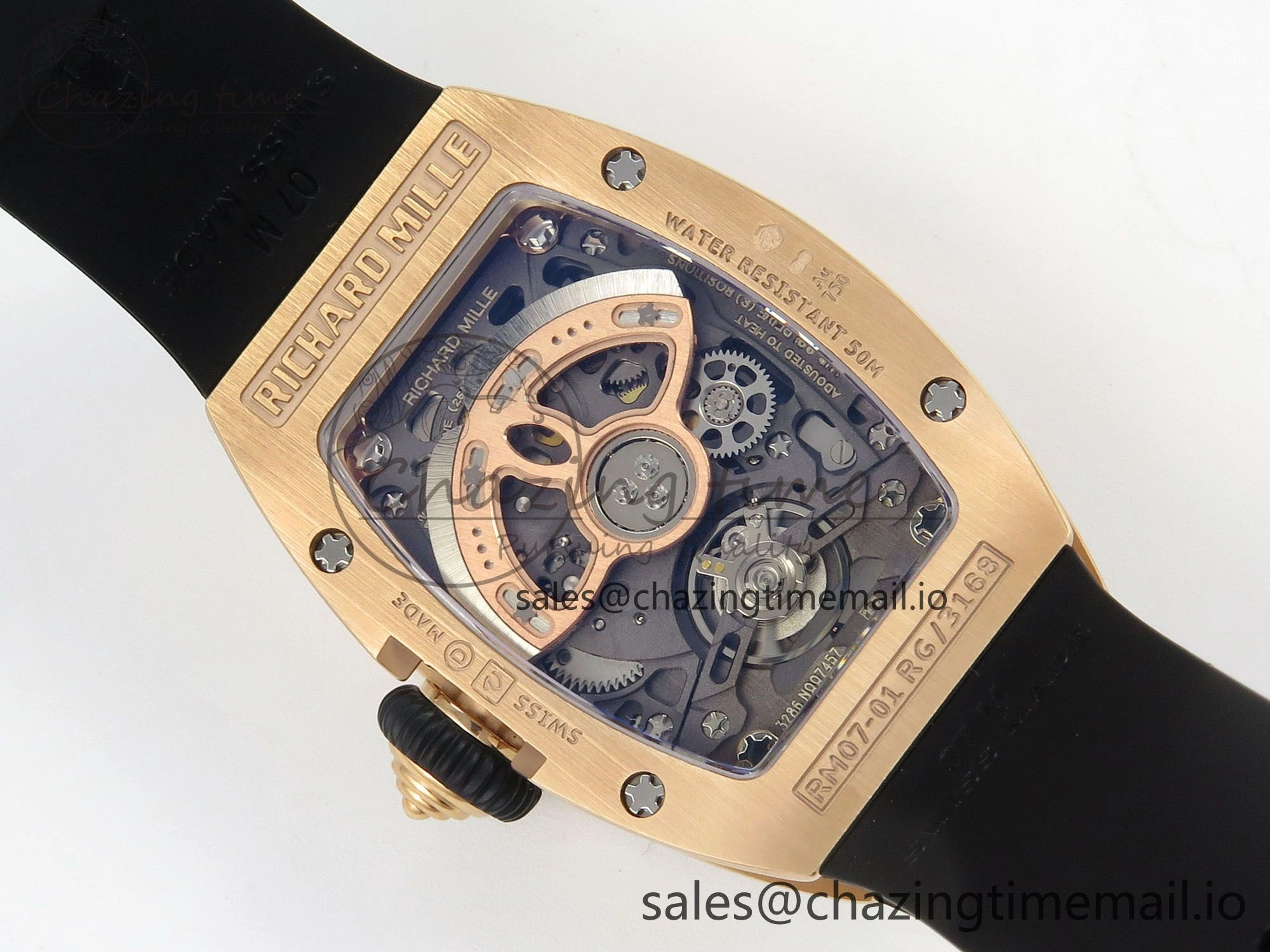 RM07 Ladies Snow Diamonds RG ZF 1:1 Best Edition Black Dial on Black Rubber Strap CRMA2 Clone FlexibleFit 9148