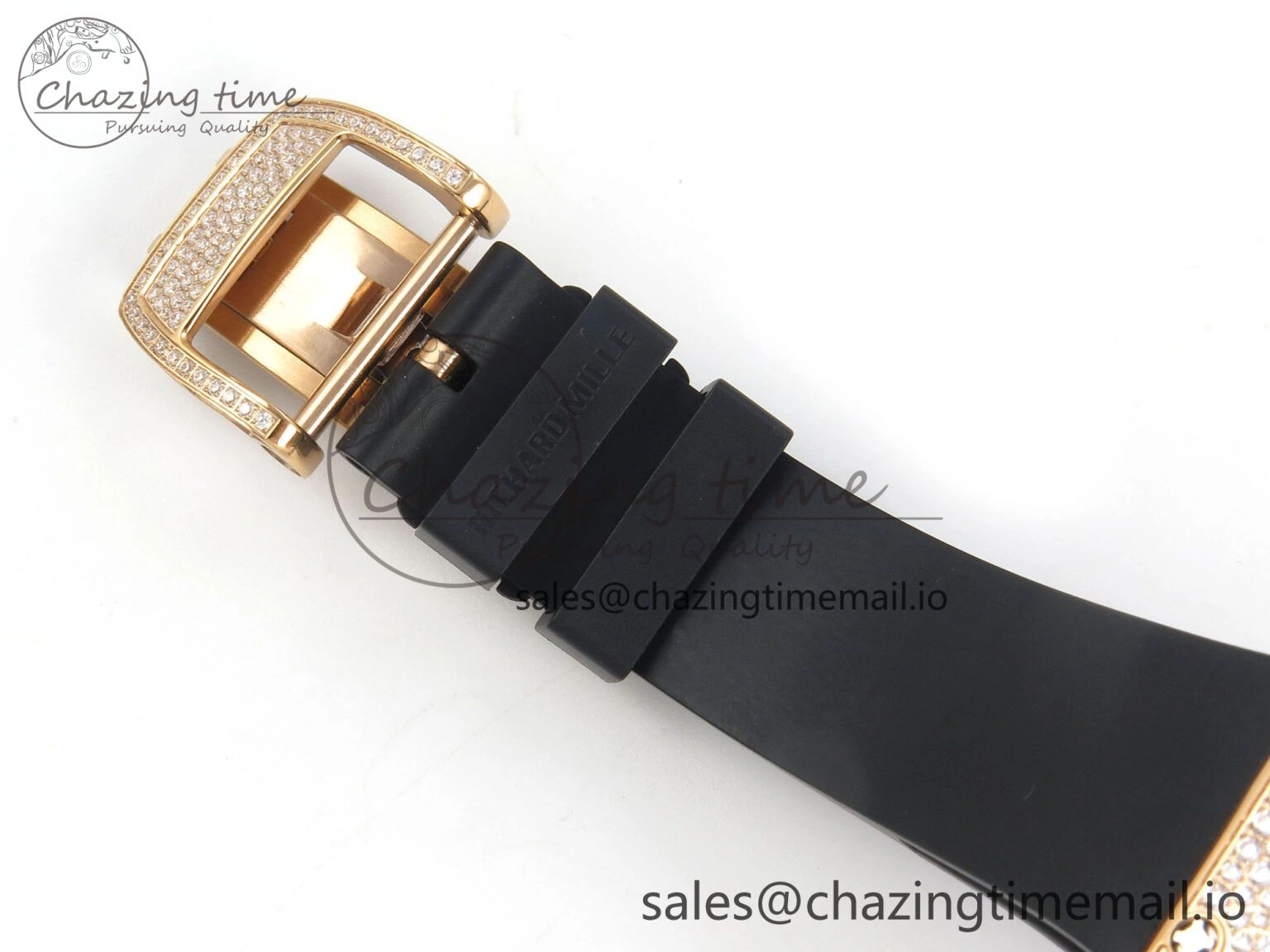 RM07 Ladies Snow Diamonds RG ZF 1:1 Best Edition Black Dial on Black Rubber Strap CRMA2 Clone FlexibleFit 9148