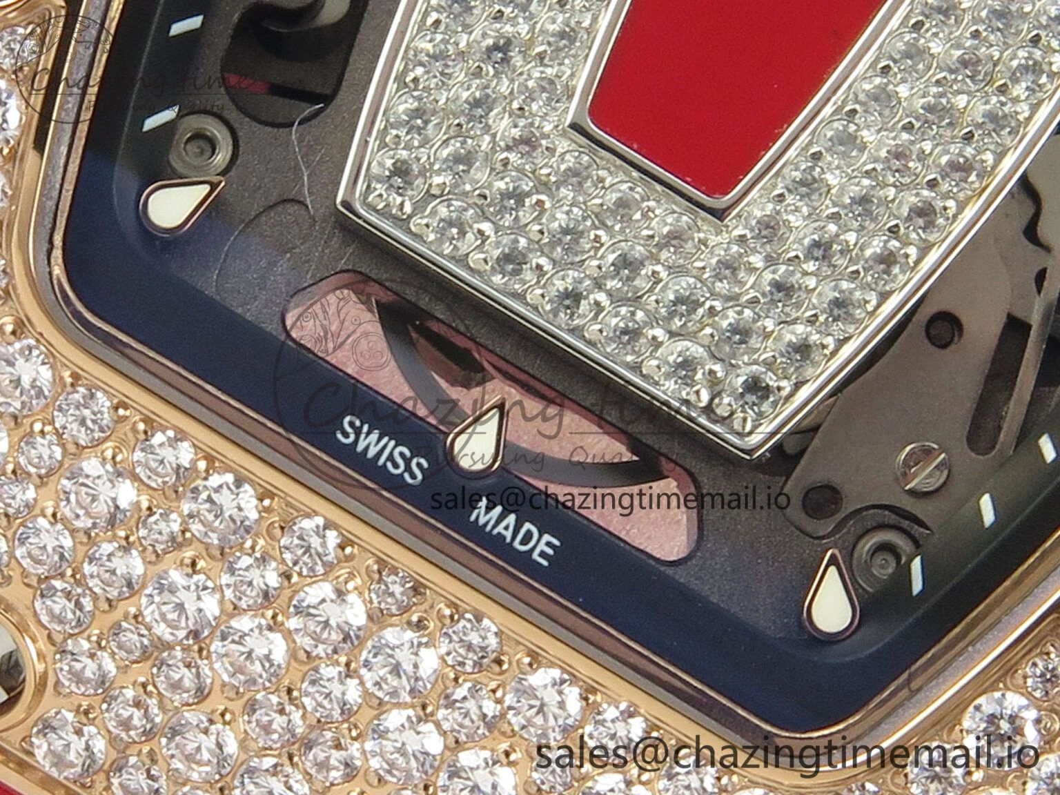 RM07 Ladies Snow Diamonds RG ZF 1:1 Best Edition Red Dial on Red Rubber Strap CRMA2 Clone Bright 9149