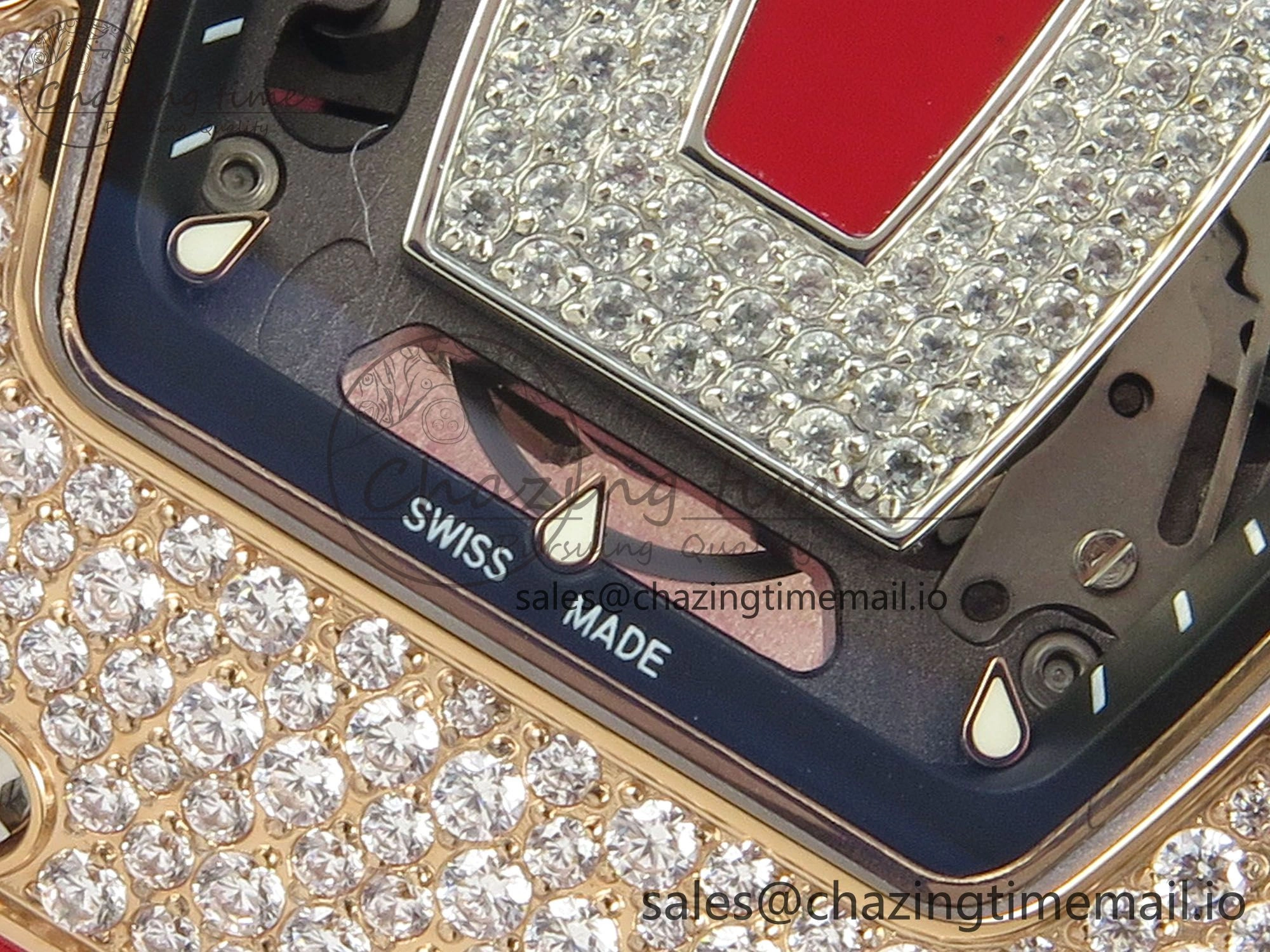 RM07 Ladies Snow Diamonds RG ZF 1:1 Best Edition Red Dial on Red Rubber Strap CRMA2 Clone Bright 9149