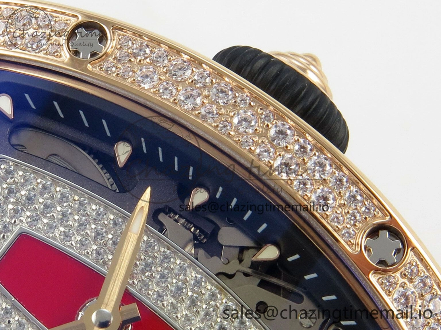 RM07 Ladies Snow Diamonds RG ZF 1:1 Best Edition Red Dial on Red Rubber Strap CRMA2 Clone Bright 9149