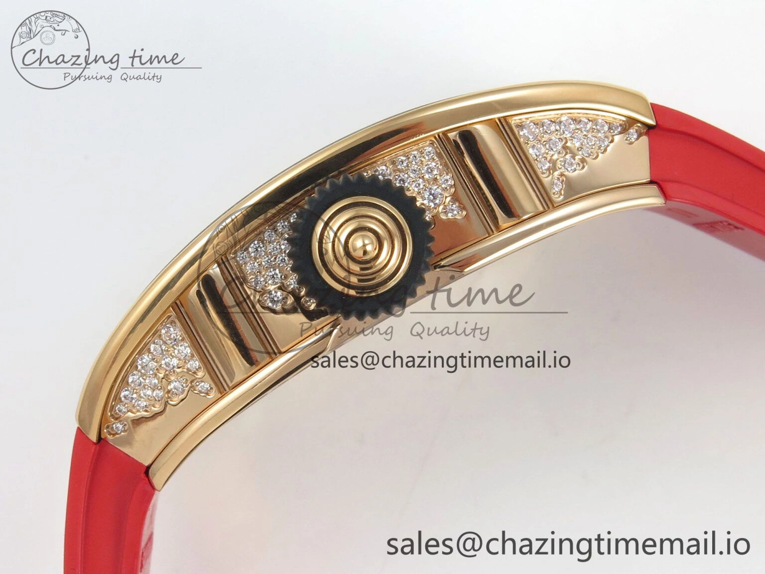 RM07 Ladies Snow Diamonds RG ZF 1:1 Best Edition Red Dial on Red Rubber Strap CRMA2 Clone Bright 9149