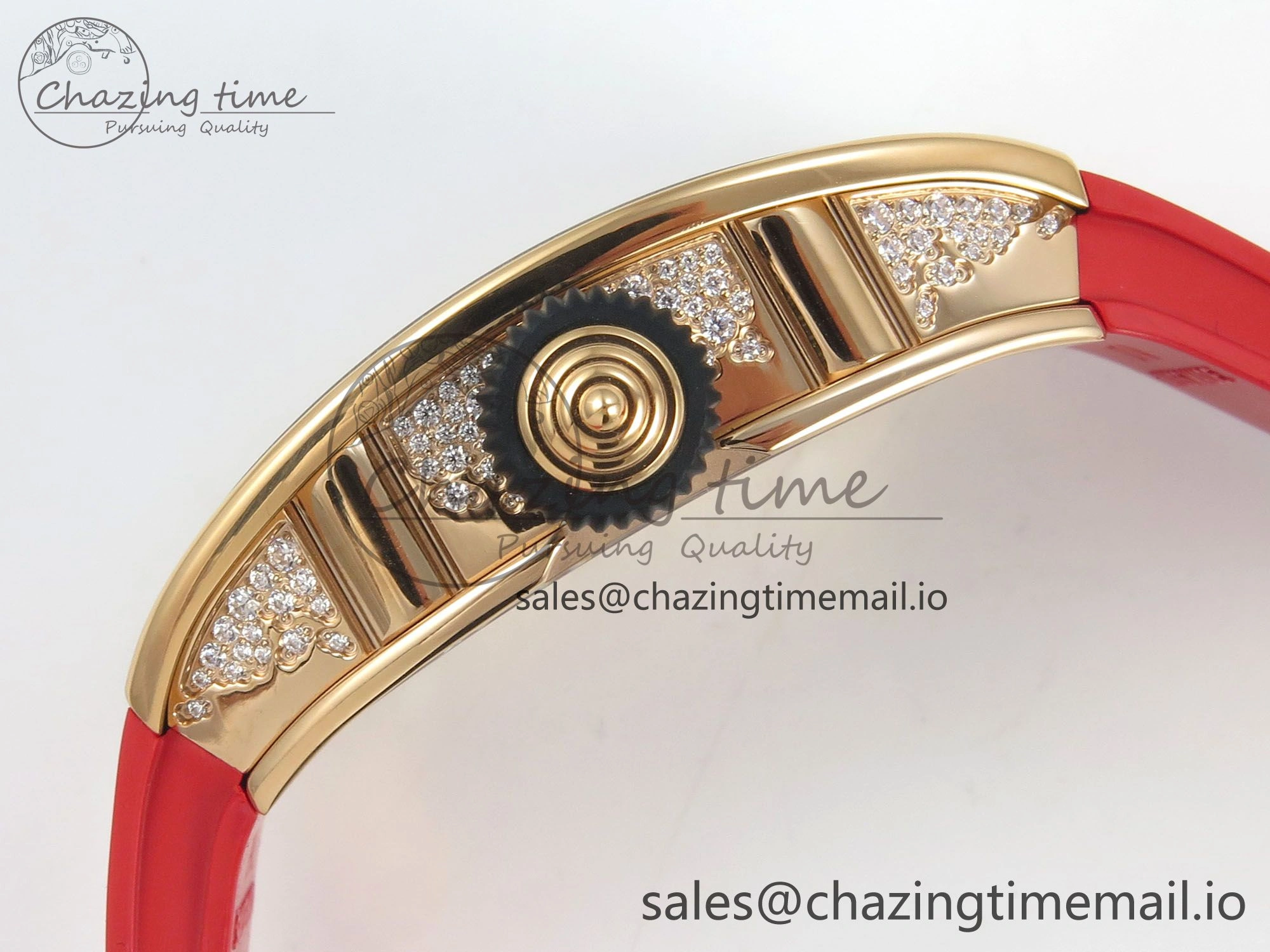 RM07 Ladies Snow Diamonds RG ZF 1:1 Best Edition Red Dial on Red Rubber Strap CRMA2 Clone Bright 9149