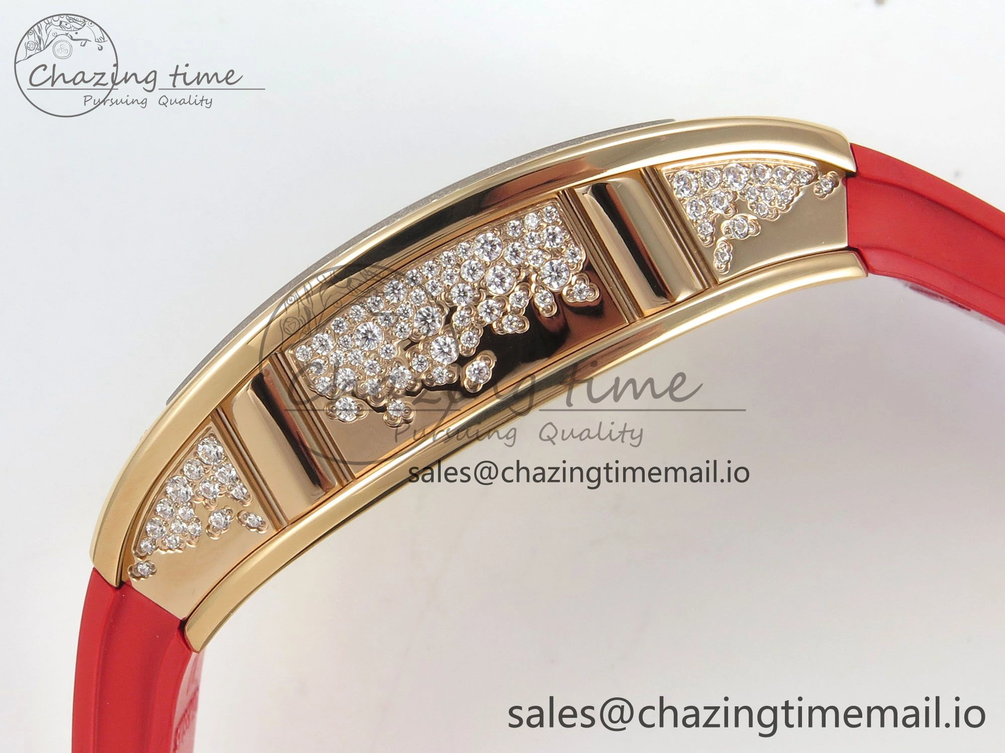 RM07 Ladies Snow Diamonds RG ZF 1:1 Best Edition Red Dial on Red Rubber Strap CRMA2 Clone Bright 9149