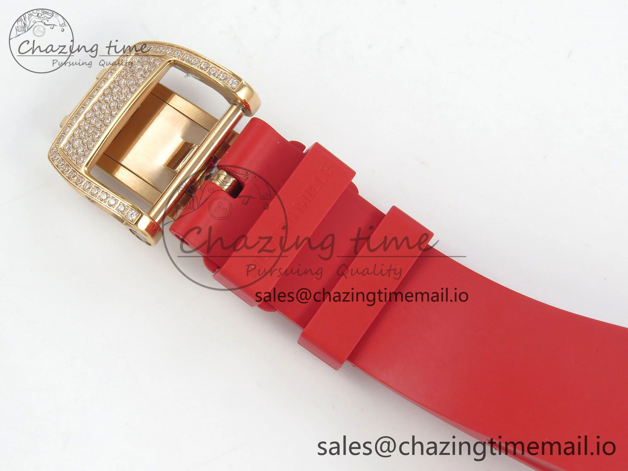 RM07 Ladies Snow Diamonds RG ZF 1:1 Best Edition Red Dial on Red Rubber Strap CRMA2 Clone Bright 9149