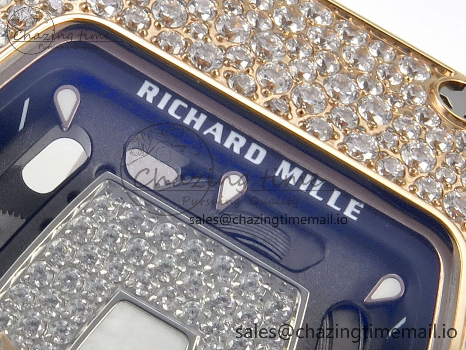 Chic RM07 Ladies Snow Diamonds RG ZF 1:1 Best Edition White Dial on White Rubber Strap CRMA2 Clone 9144