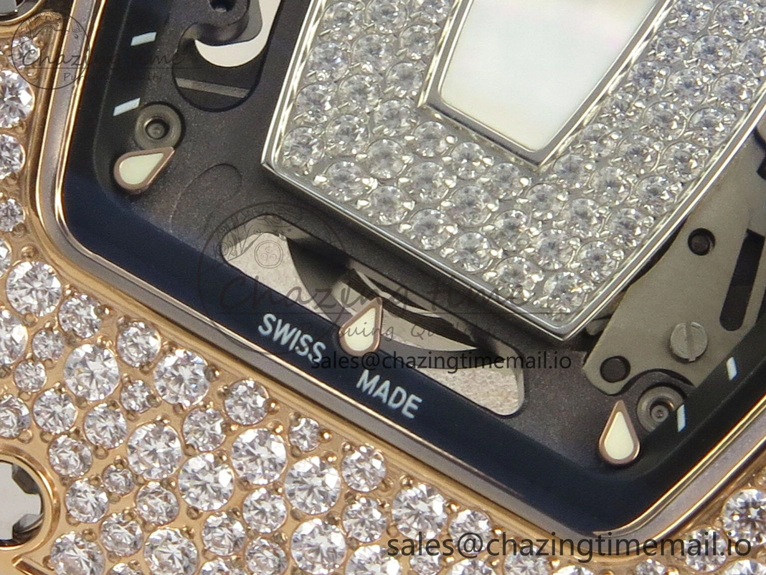 Chic RM07 Ladies Snow Diamonds RG ZF 1:1 Best Edition White Dial on White Rubber Strap CRMA2 Clone 9144