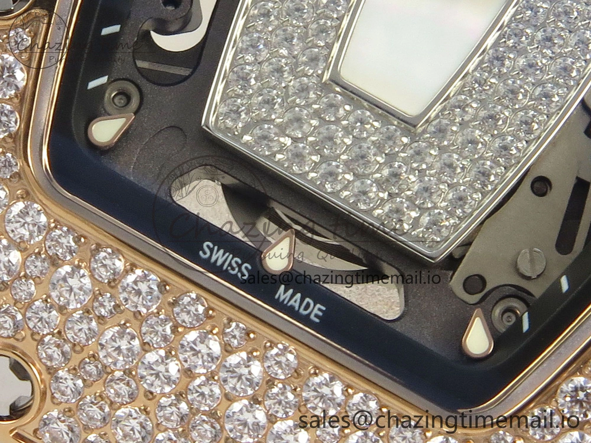 Chic RM07 Ladies Snow Diamonds RG ZF 1:1 Best Edition White Dial on White Rubber Strap CRMA2 Clone 9144