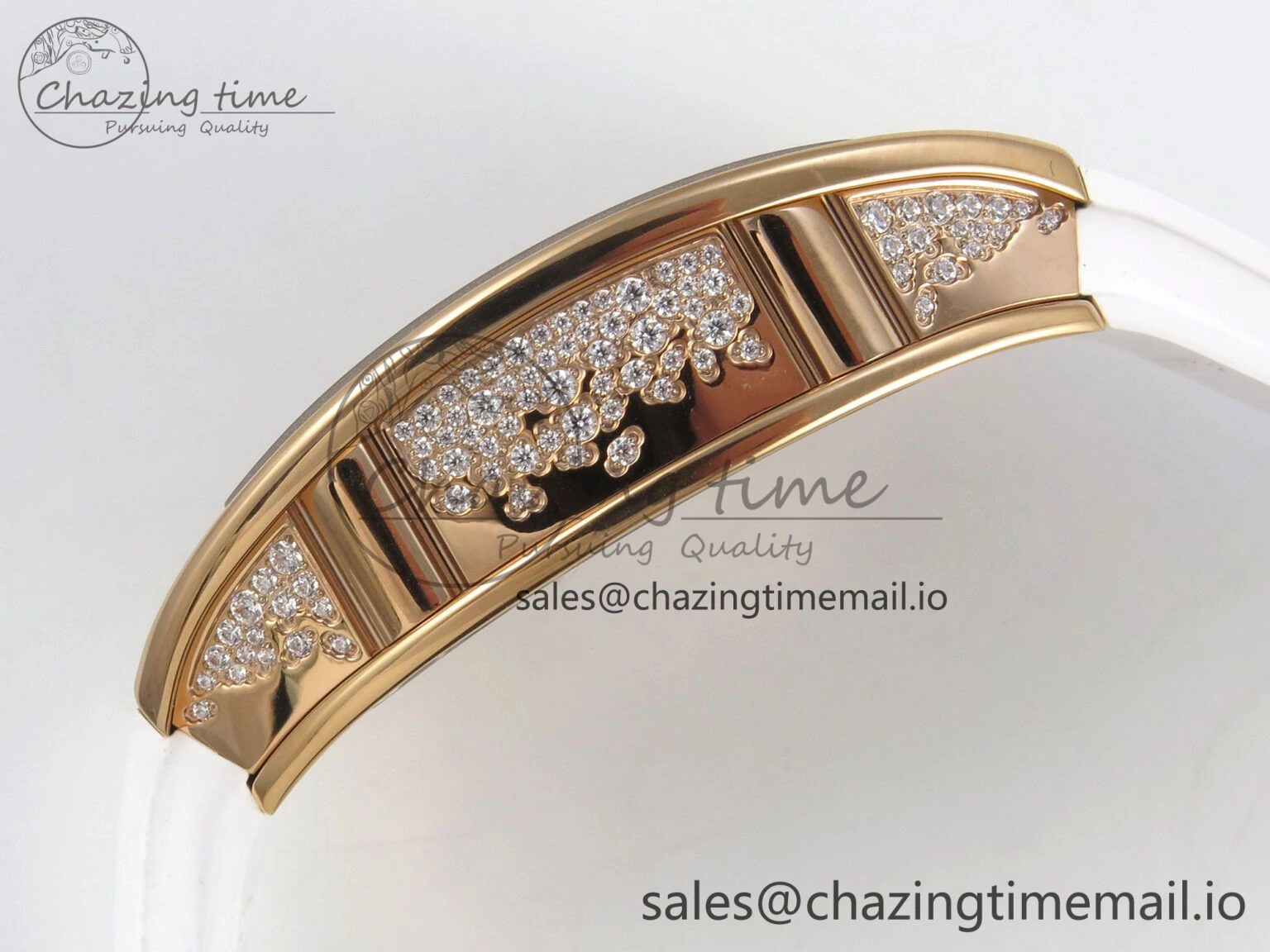 Chic RM07 Ladies Snow Diamonds RG ZF 1:1 Best Edition White Dial on White Rubber Strap CRMA2 Clone 9144