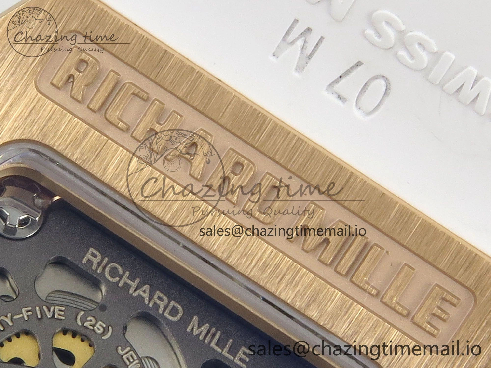 Chic RM07 Ladies Snow Diamonds RG ZF 1:1 Best Edition White Dial on White Rubber Strap CRMA2 Clone 9144