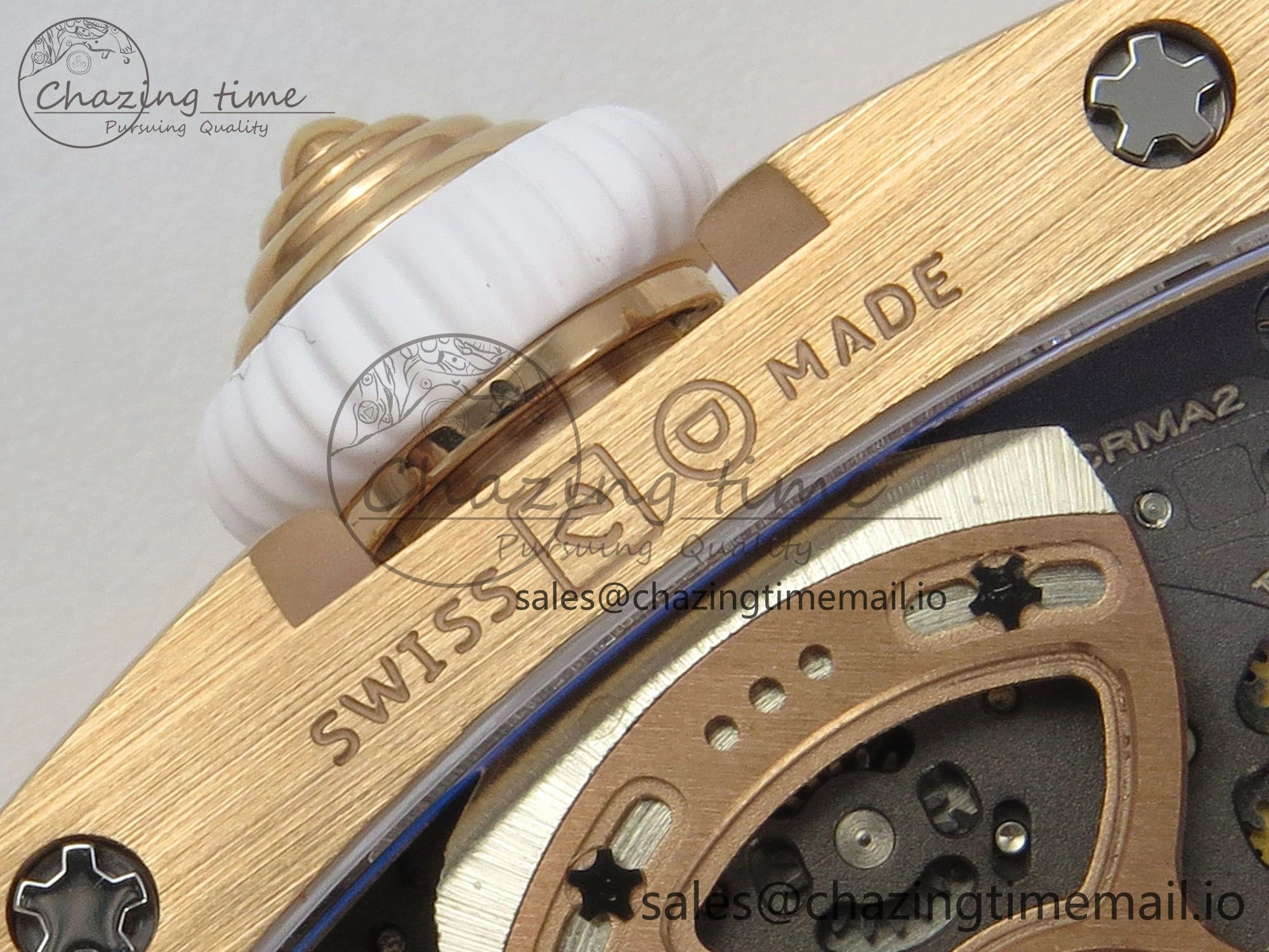Chic RM07 Ladies Snow Diamonds RG ZF 1:1 Best Edition White Dial on White Rubber Strap CRMA2 Clone 9144