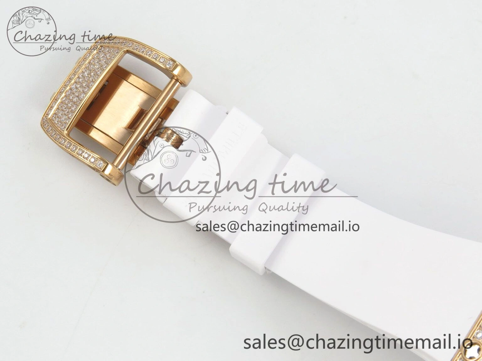 Chic RM07 Ladies Snow Diamonds RG ZF 1:1 Best Edition White Dial on White Rubber Strap CRMA2 Clone 9144