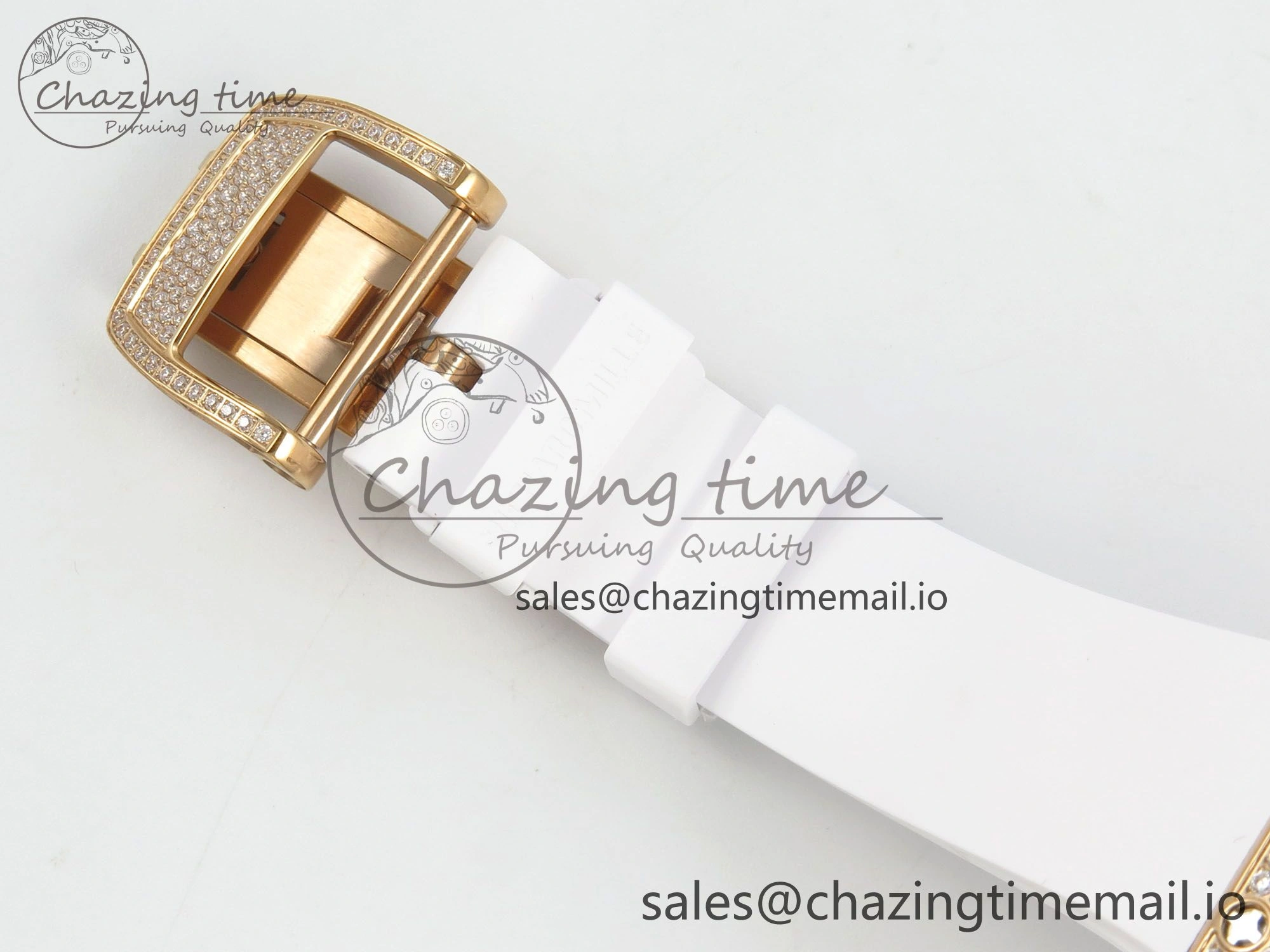 Chic RM07 Ladies Snow Diamonds RG ZF 1:1 Best Edition White Dial on White Rubber Strap CRMA2 Clone 9144