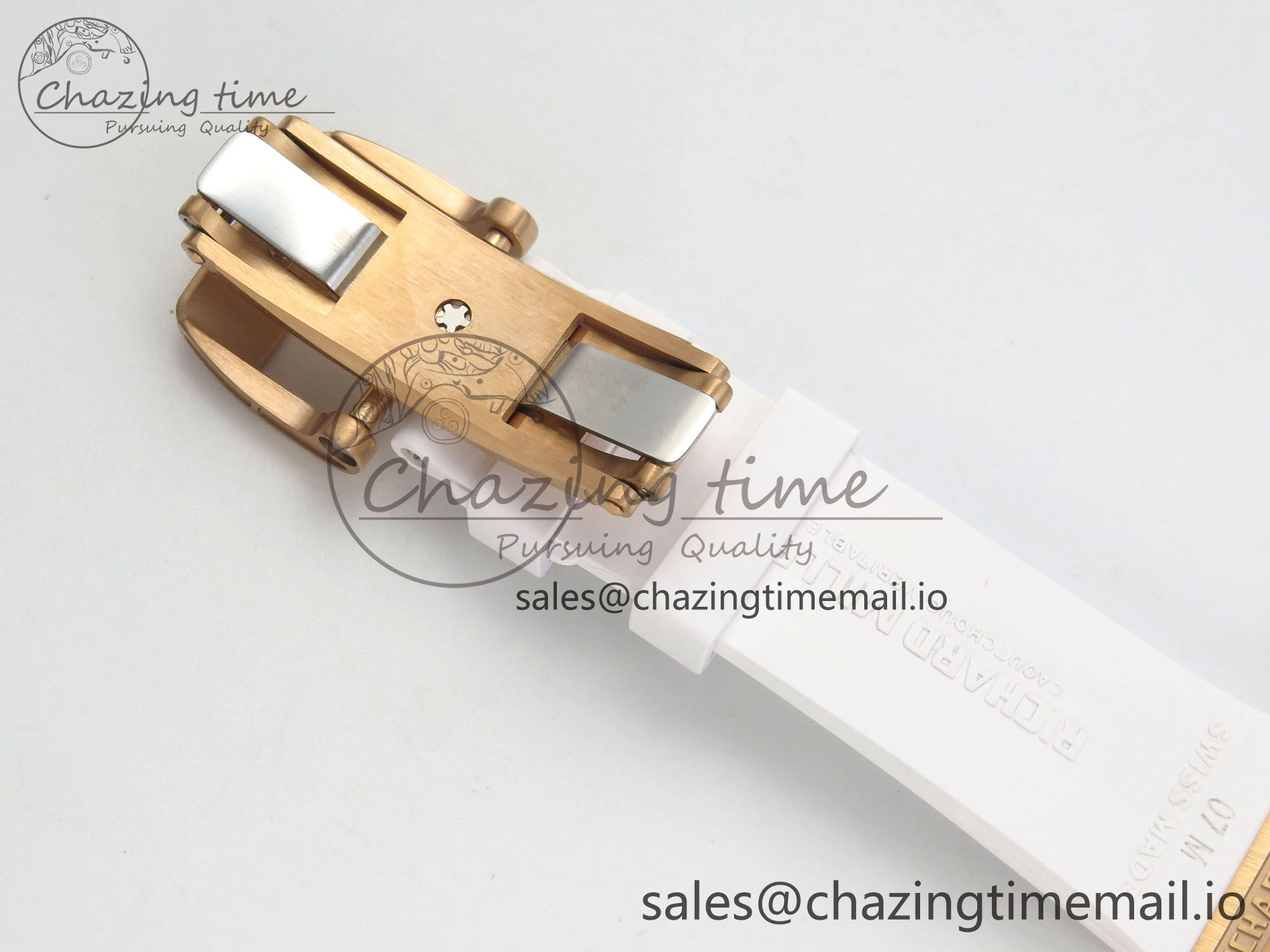 Chic RM07 Ladies Snow Diamonds RG ZF 1:1 Best Edition White Dial on White Rubber Strap CRMA2 Clone 9144