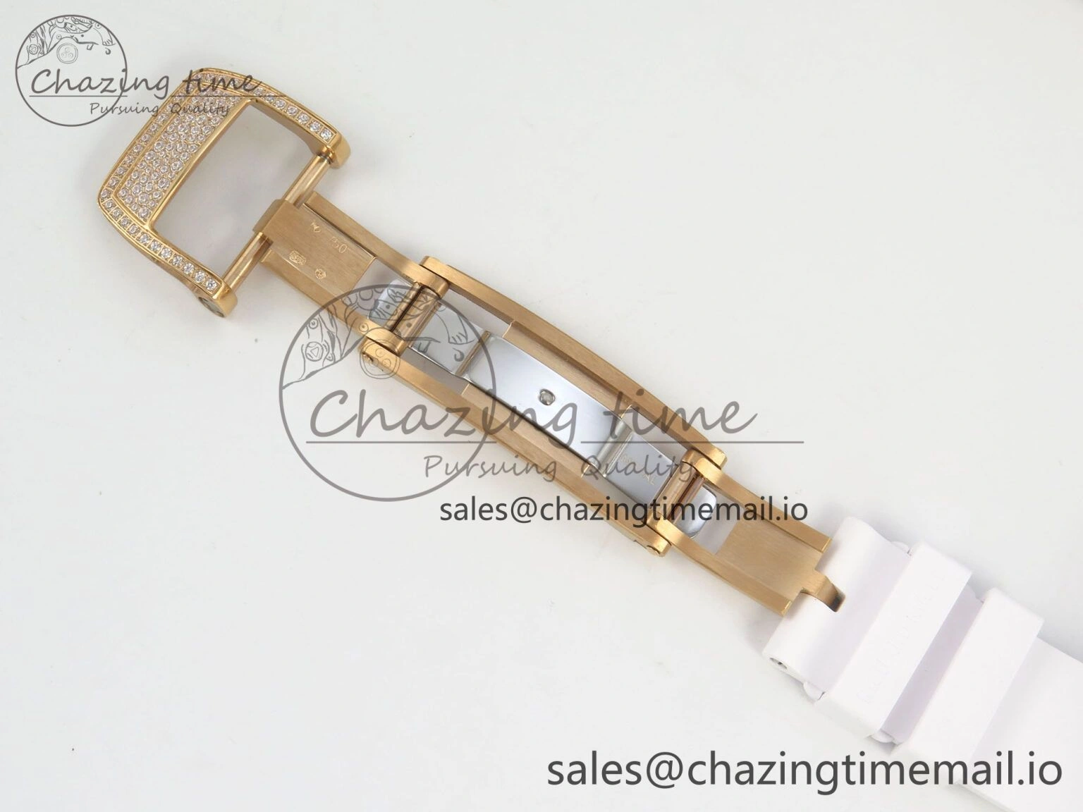 Chic RM07 Ladies Snow Diamonds RG ZF 1:1 Best Edition White Dial on White Rubber Strap CRMA2 Clone 9144