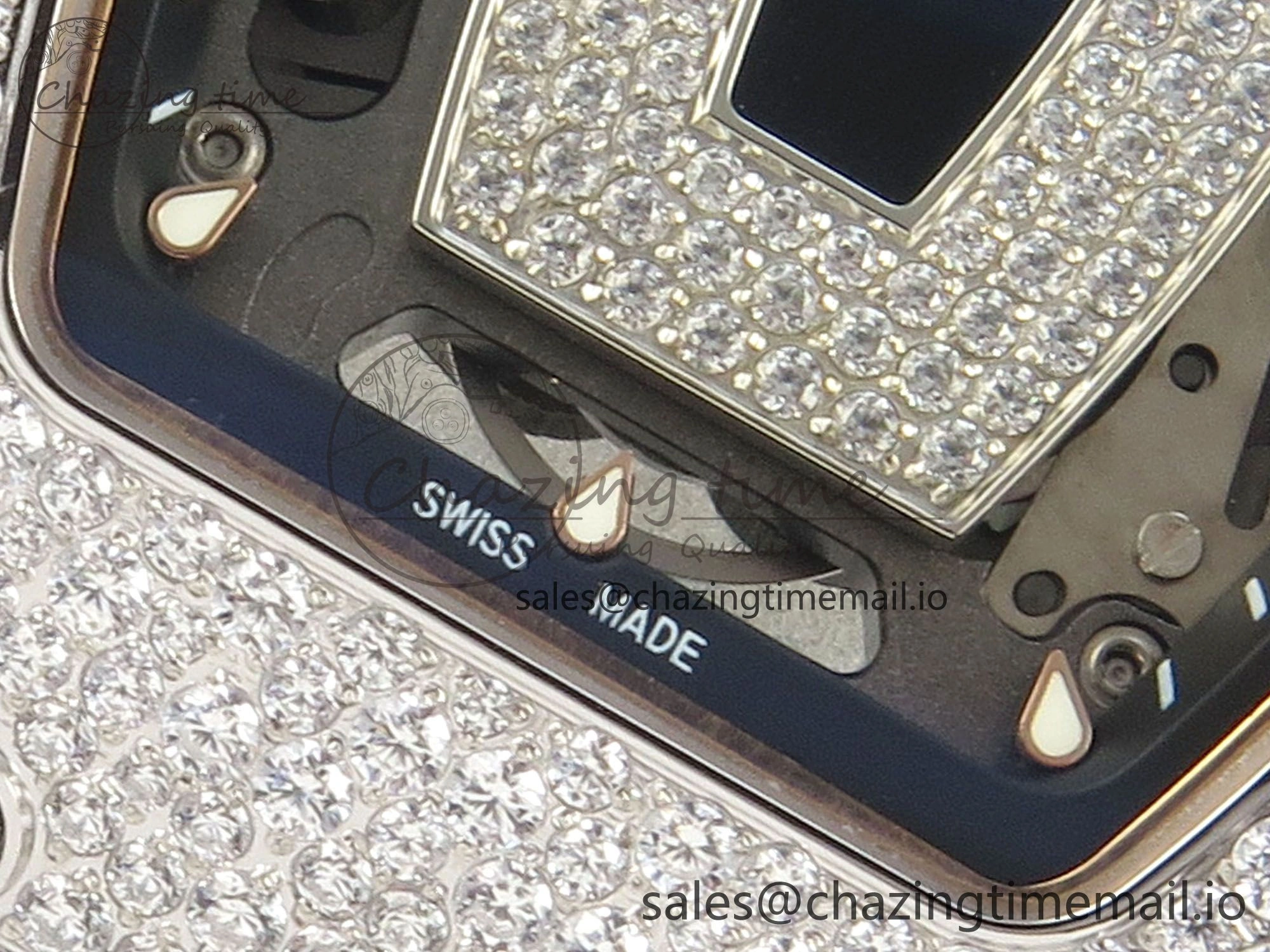 RM07 Ladies Snow Diamonds SS ZF 1:1 Best Edition Black Dial on Black Rubber Strap CRMA2 Clone EyeCatching 9146