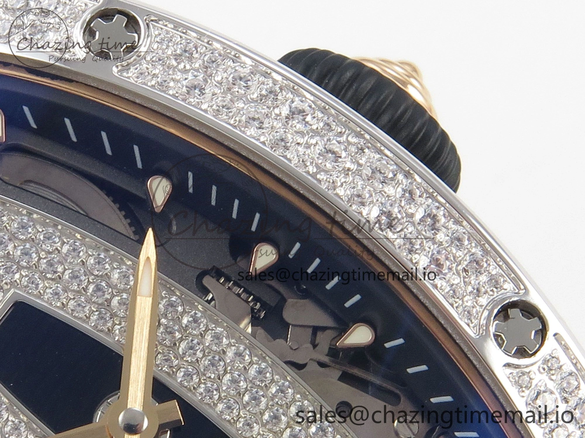 RM07 Ladies Snow Diamonds SS ZF 1:1 Best Edition Black Dial on Black Rubber Strap CRMA2 Clone EyeCatching 9146