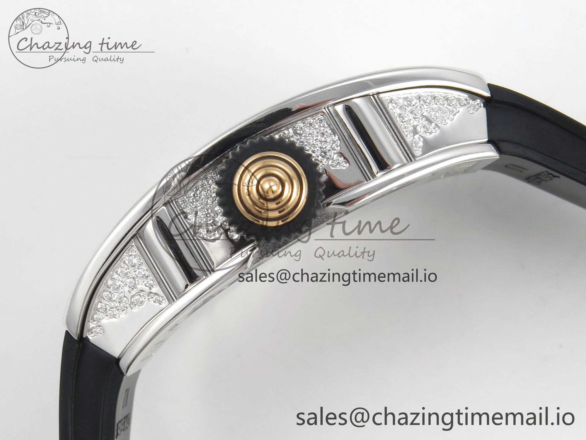 RM07 Ladies Snow Diamonds SS ZF 1:1 Best Edition Black Dial on Black Rubber Strap CRMA2 Clone EyeCatching 9146