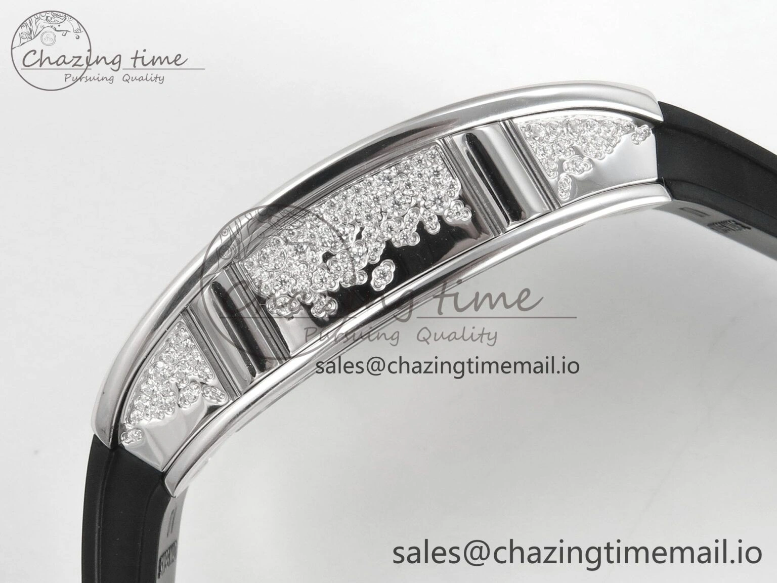 RM07 Ladies Snow Diamonds SS ZF 1:1 Best Edition Black Dial on Black Rubber Strap CRMA2 Clone EyeCatching 9146