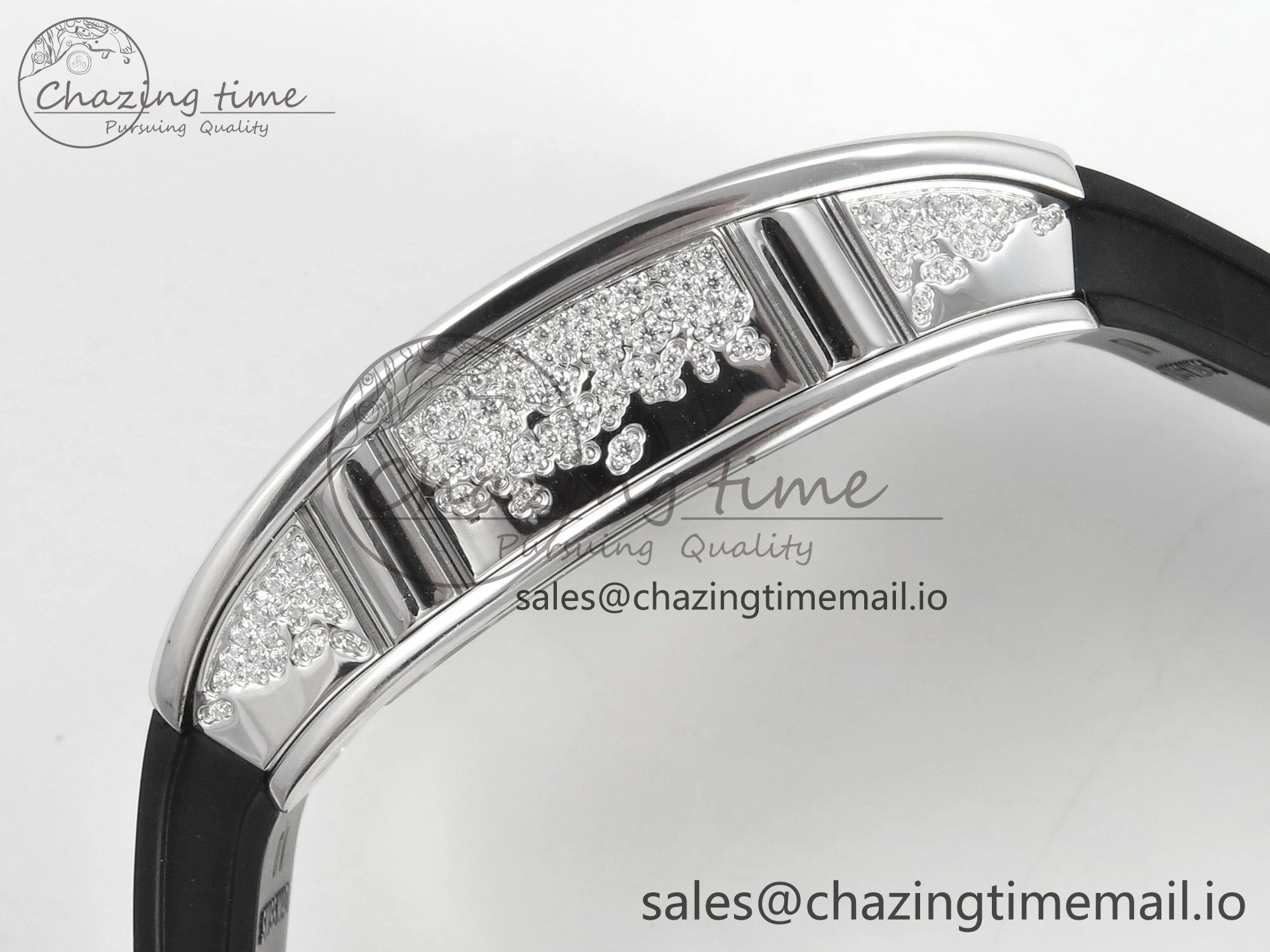 RM07 Ladies Snow Diamonds SS ZF 1:1 Best Edition Black Dial on Black Rubber Strap CRMA2 Clone EyeCatching 9146