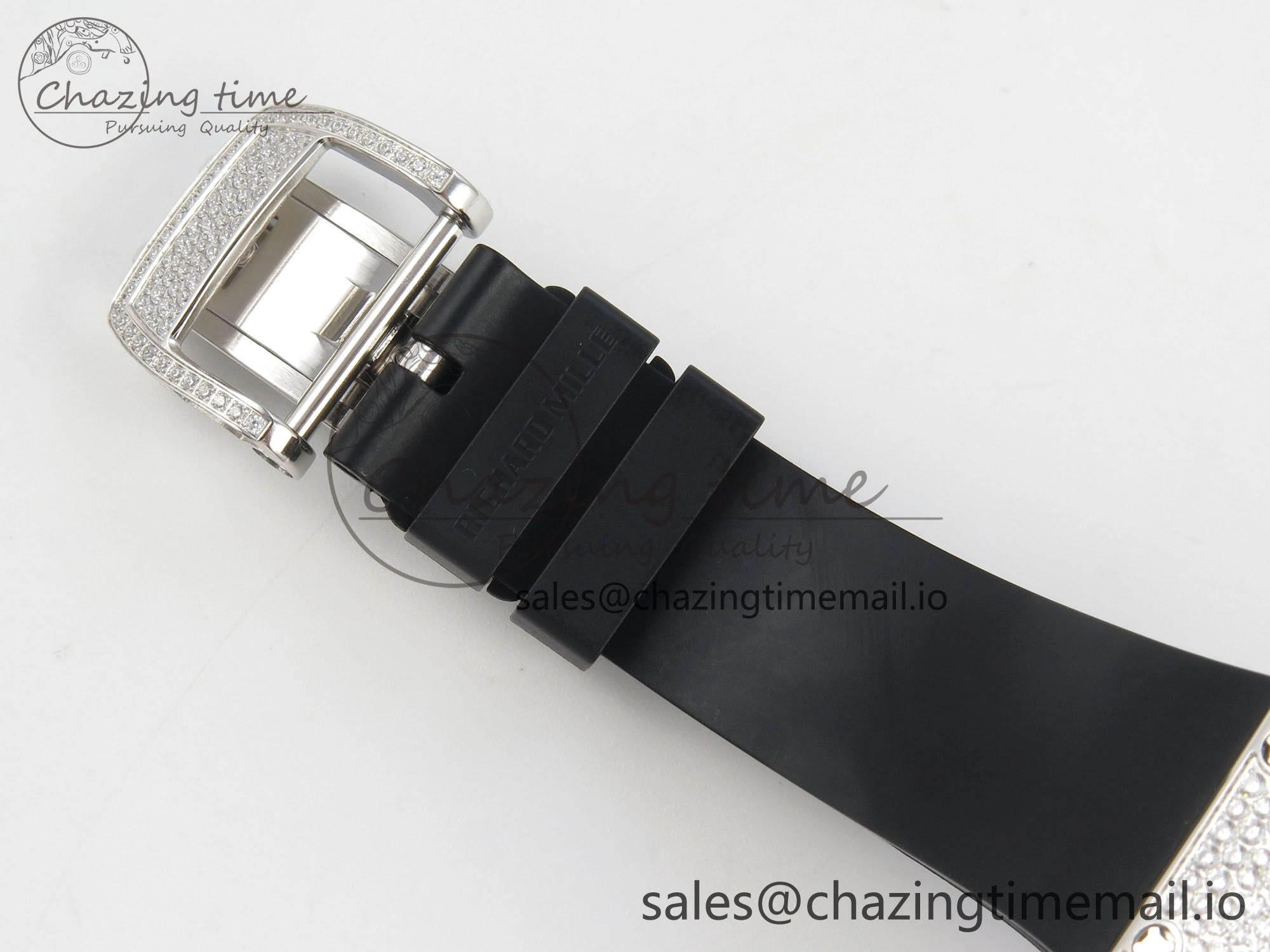 RM07 Ladies Snow Diamonds SS ZF 1:1 Best Edition Black Dial on Black Rubber Strap CRMA2 Clone EyeCatching 9146