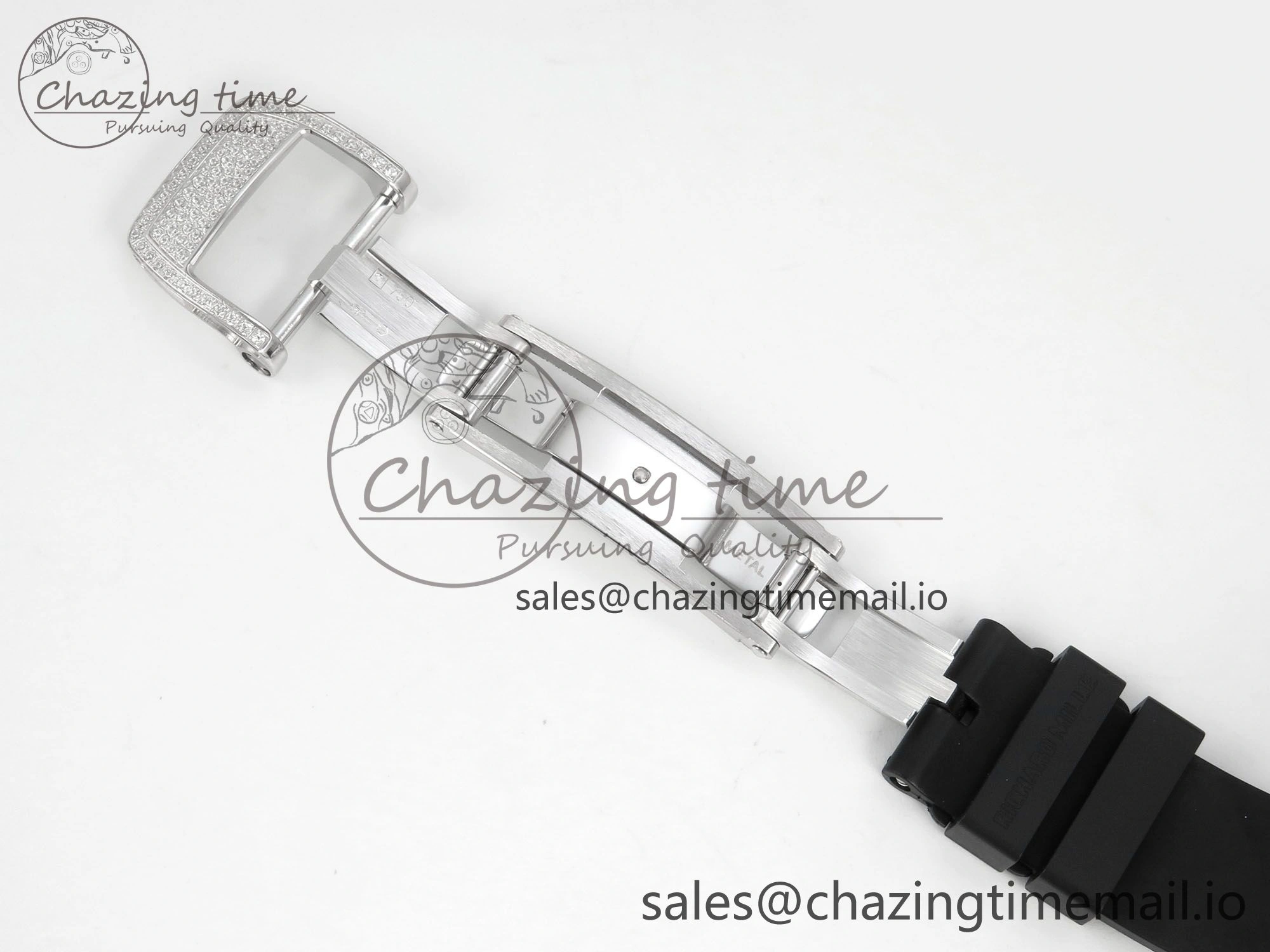 RM07 Ladies Snow Diamonds SS ZF 1:1 Best Edition Black Dial on Black Rubber Strap CRMA2 Clone EyeCatching 9146