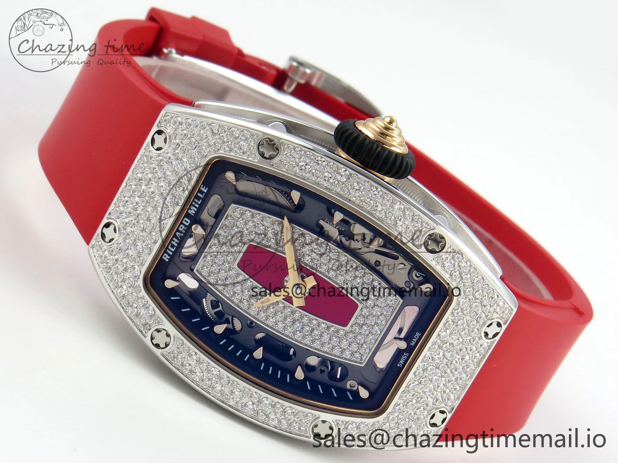 FlexibleFit RM07 Ladies Snow Diamonds SS ZF 1:1 Best Edition Red Dial on Red Rubber Strap CRMA2 Clone 9147