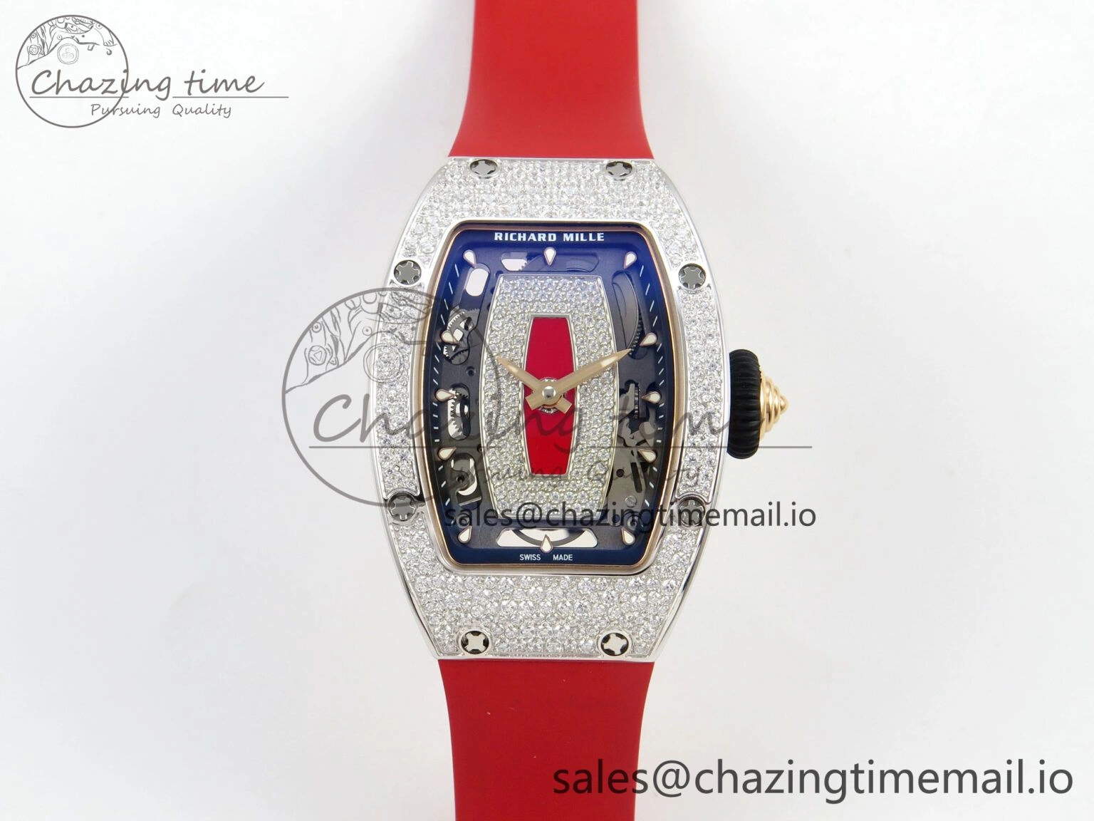 FlexibleFit RM07 Ladies Snow Diamonds SS ZF 1:1 Best Edition Red Dial on Red Rubber Strap CRMA2 Clone 9147