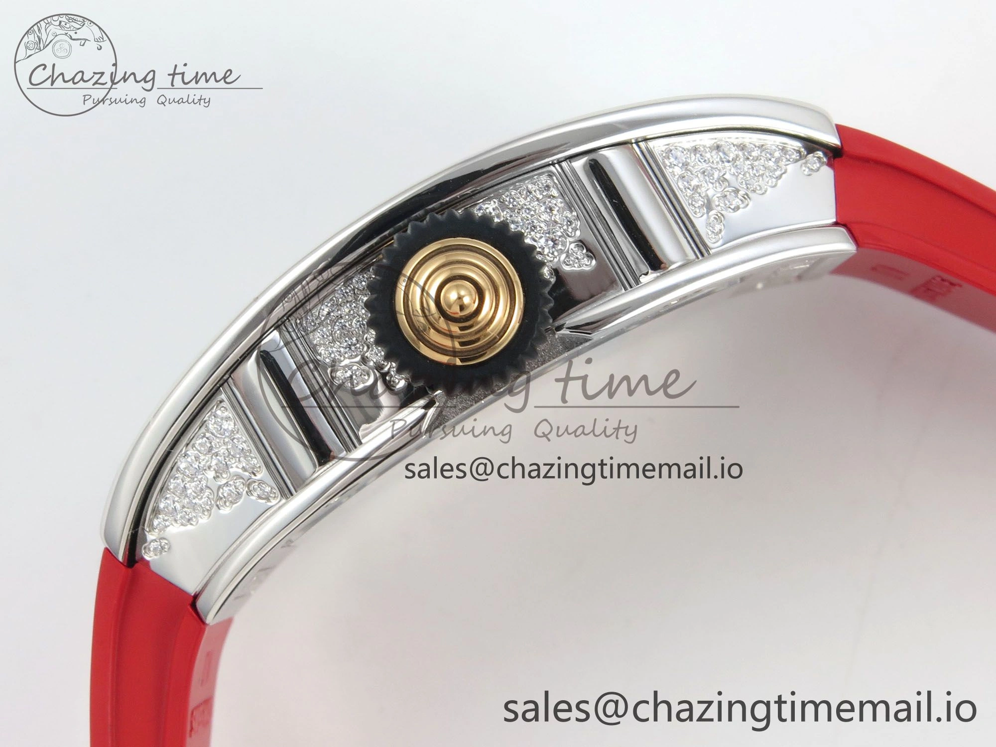 FlexibleFit RM07 Ladies Snow Diamonds SS ZF 1:1 Best Edition Red Dial on Red Rubber Strap CRMA2 Clone 9147