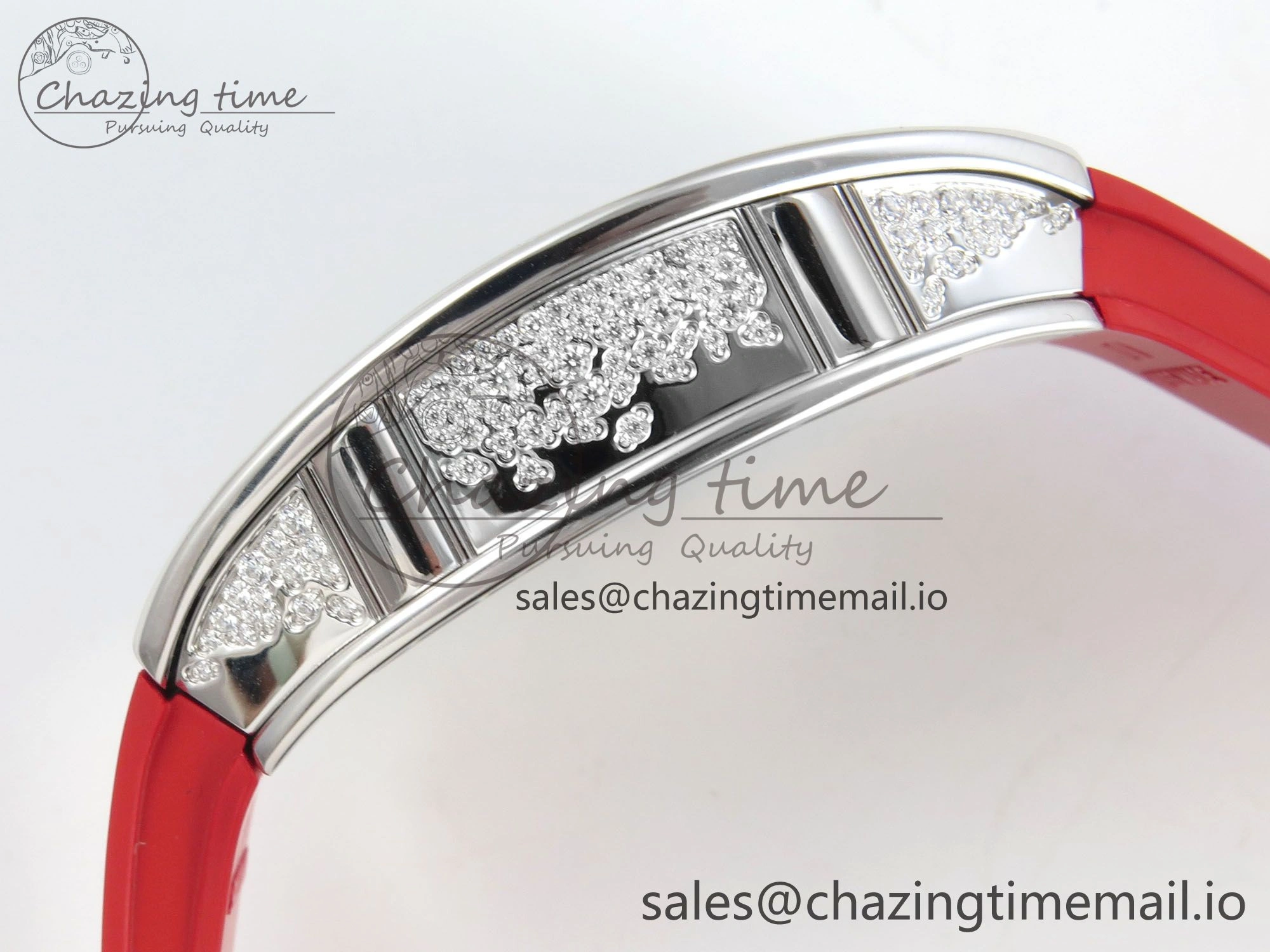 FlexibleFit RM07 Ladies Snow Diamonds SS ZF 1:1 Best Edition Red Dial on Red Rubber Strap CRMA2 Clone 9147