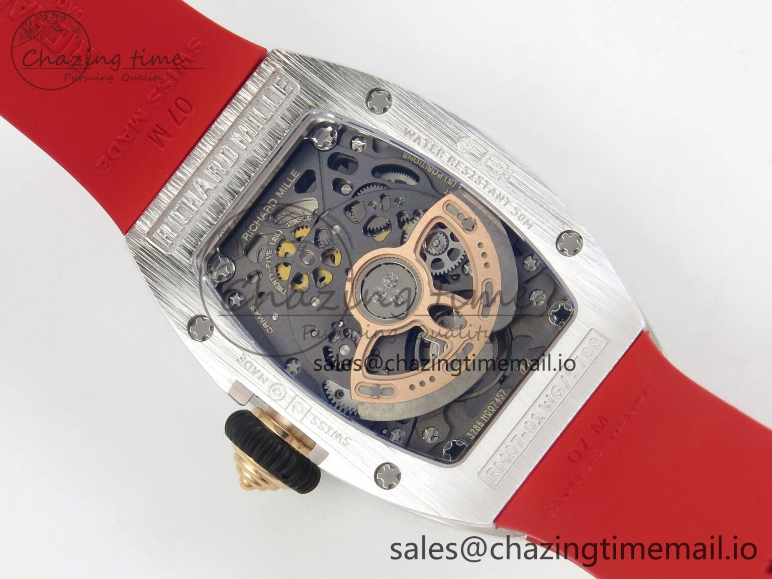 FlexibleFit RM07 Ladies Snow Diamonds SS ZF 1:1 Best Edition Red Dial on Red Rubber Strap CRMA2 Clone 9147