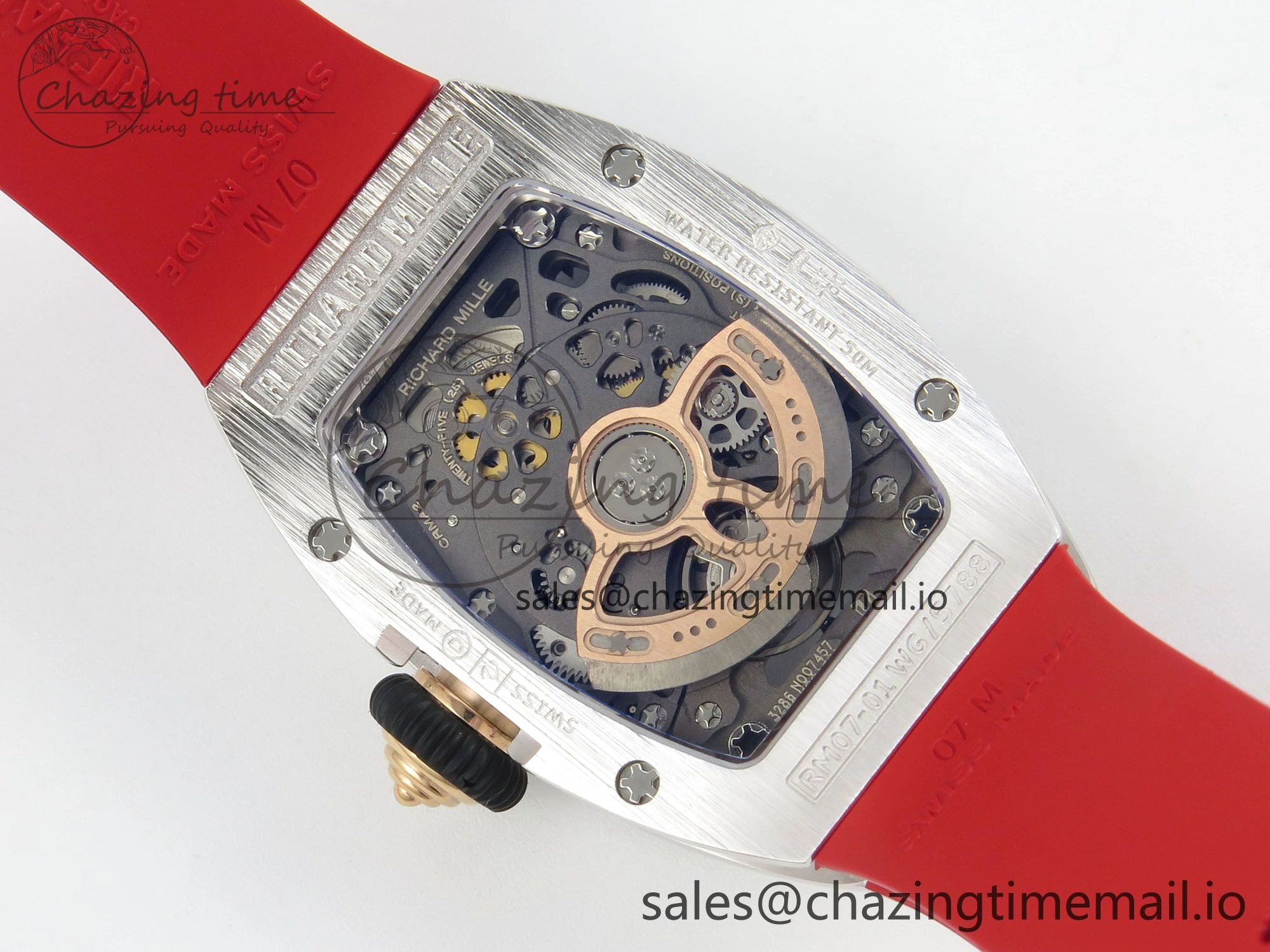 FlexibleFit RM07 Ladies Snow Diamonds SS ZF 1:1 Best Edition Red Dial on Red Rubber Strap CRMA2 Clone 9147