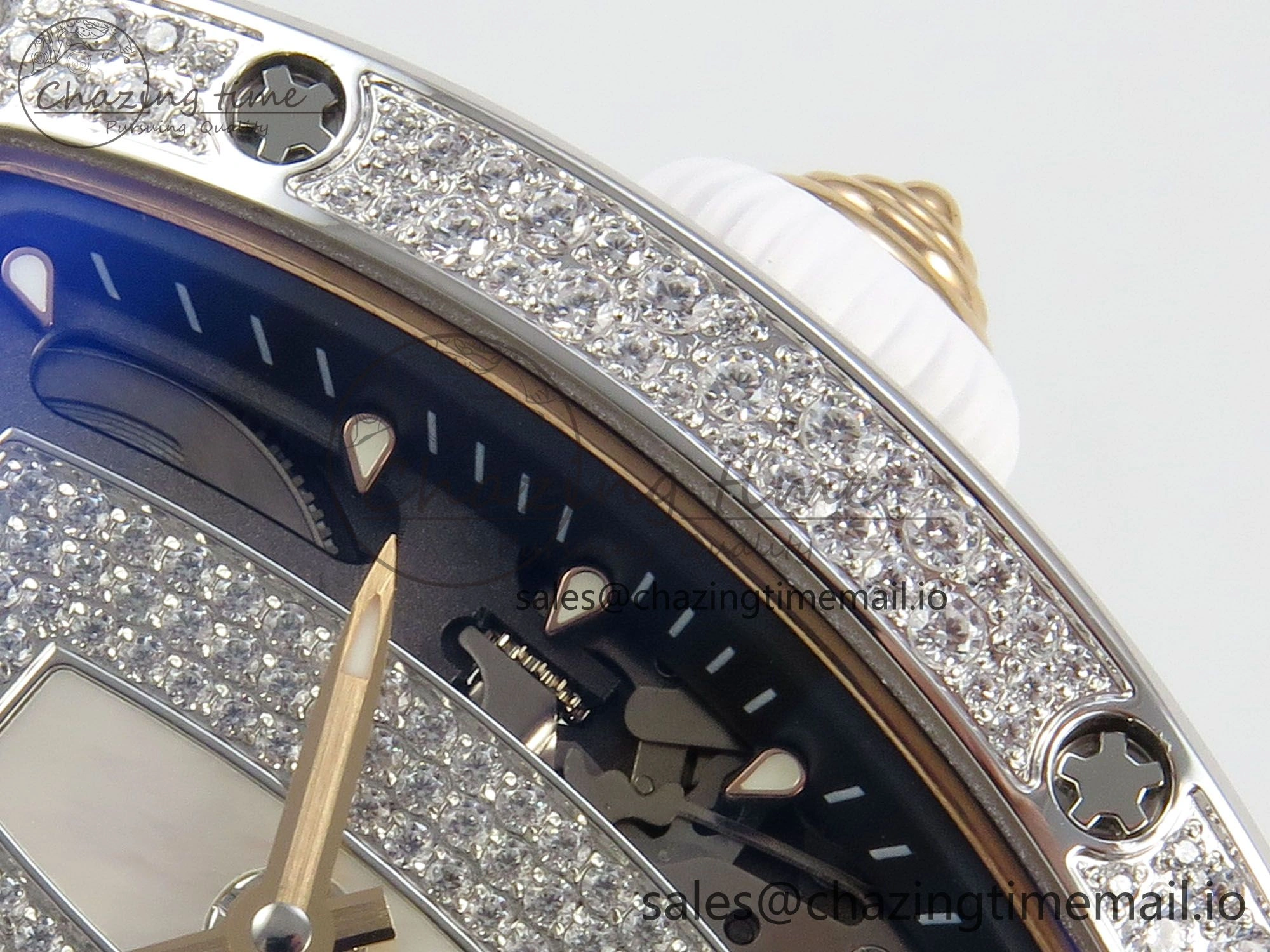 RM07 Ladies Snow Diamonds SS ZF 1:1 Best Edition White Dial on White Rubber Strap CRMA2 Clone SunProtective 9145