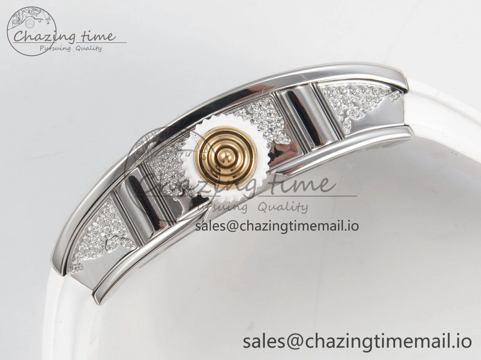 RM07 Ladies Snow Diamonds SS ZF 1:1 Best Edition White Dial on White Rubber Strap CRMA2 Clone SunProtective 9145