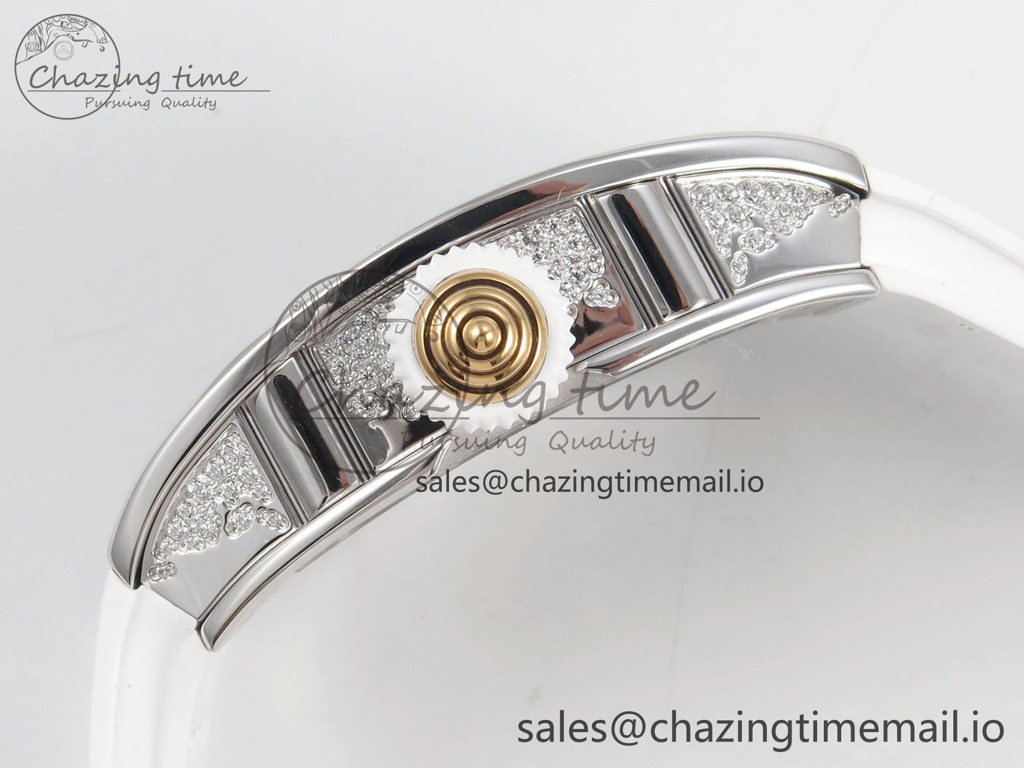 RM07 Ladies Snow Diamonds SS ZF 1:1 Best Edition White Dial on White Rubber Strap CRMA2 Clone SunProtective 9145