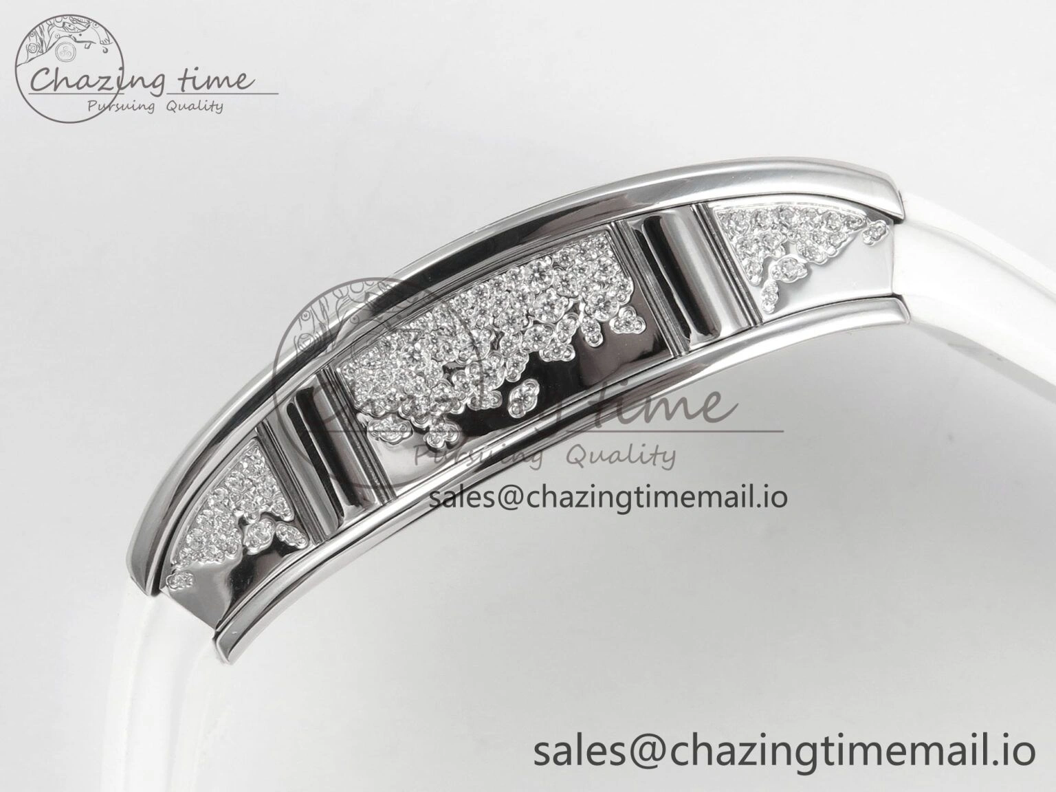 RM07 Ladies Snow Diamonds SS ZF 1:1 Best Edition White Dial on White Rubber Strap CRMA2 Clone SunProtective 9145