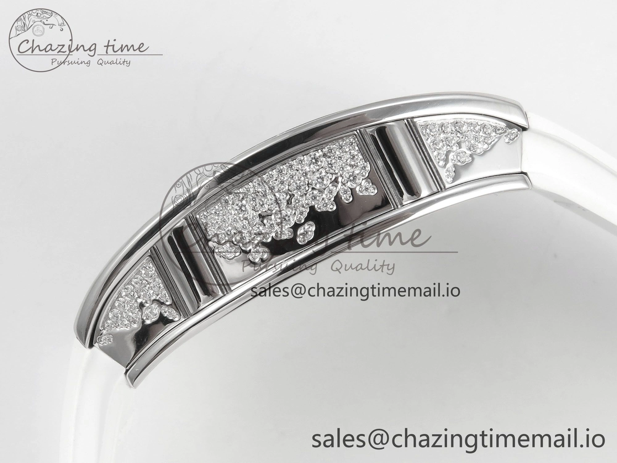 RM07 Ladies Snow Diamonds SS ZF 1:1 Best Edition White Dial on White Rubber Strap CRMA2 Clone SunProtective 9145