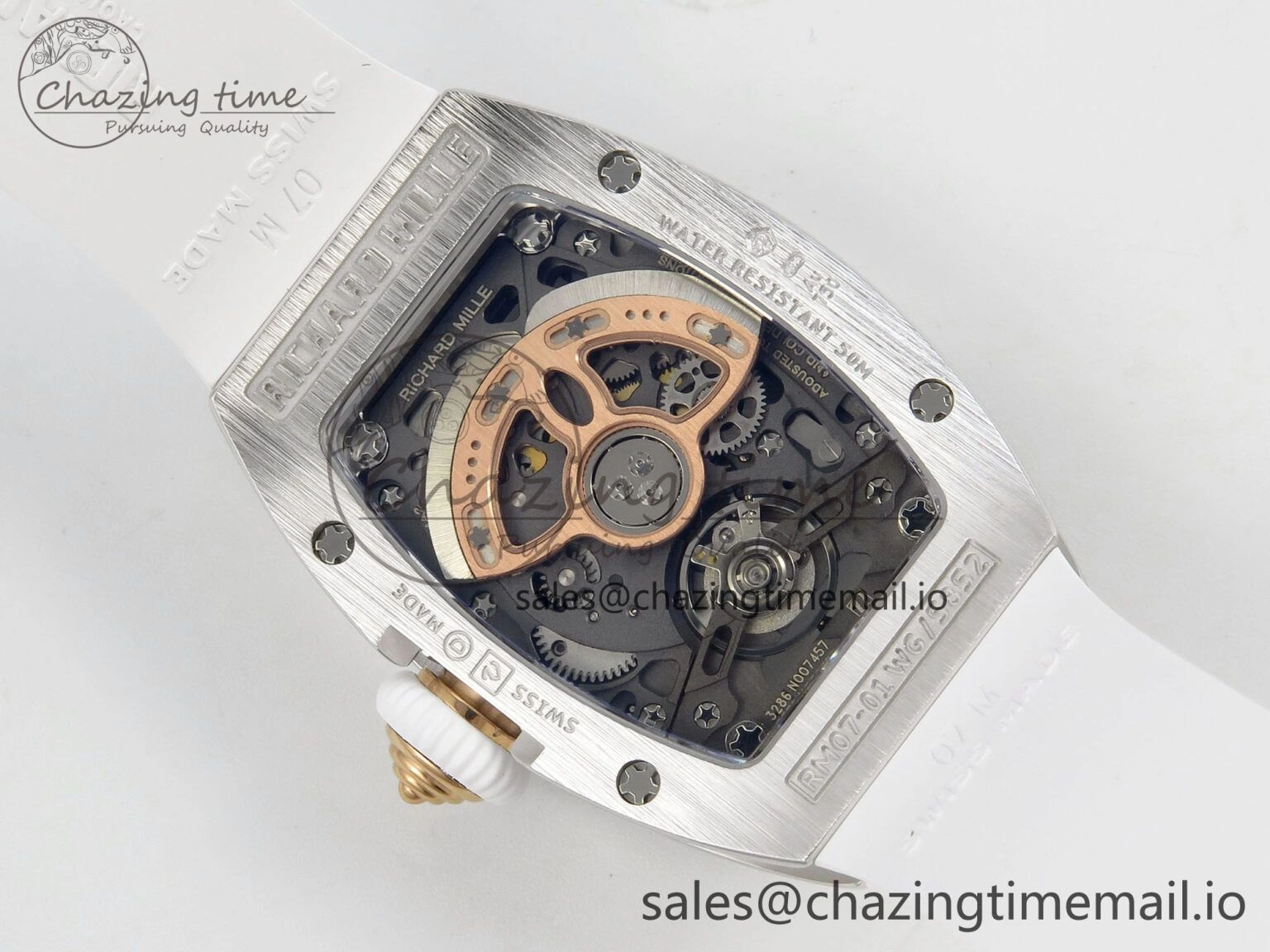 RM07 Ladies Snow Diamonds SS ZF 1:1 Best Edition White Dial on White Rubber Strap CRMA2 Clone SunProtective 9145