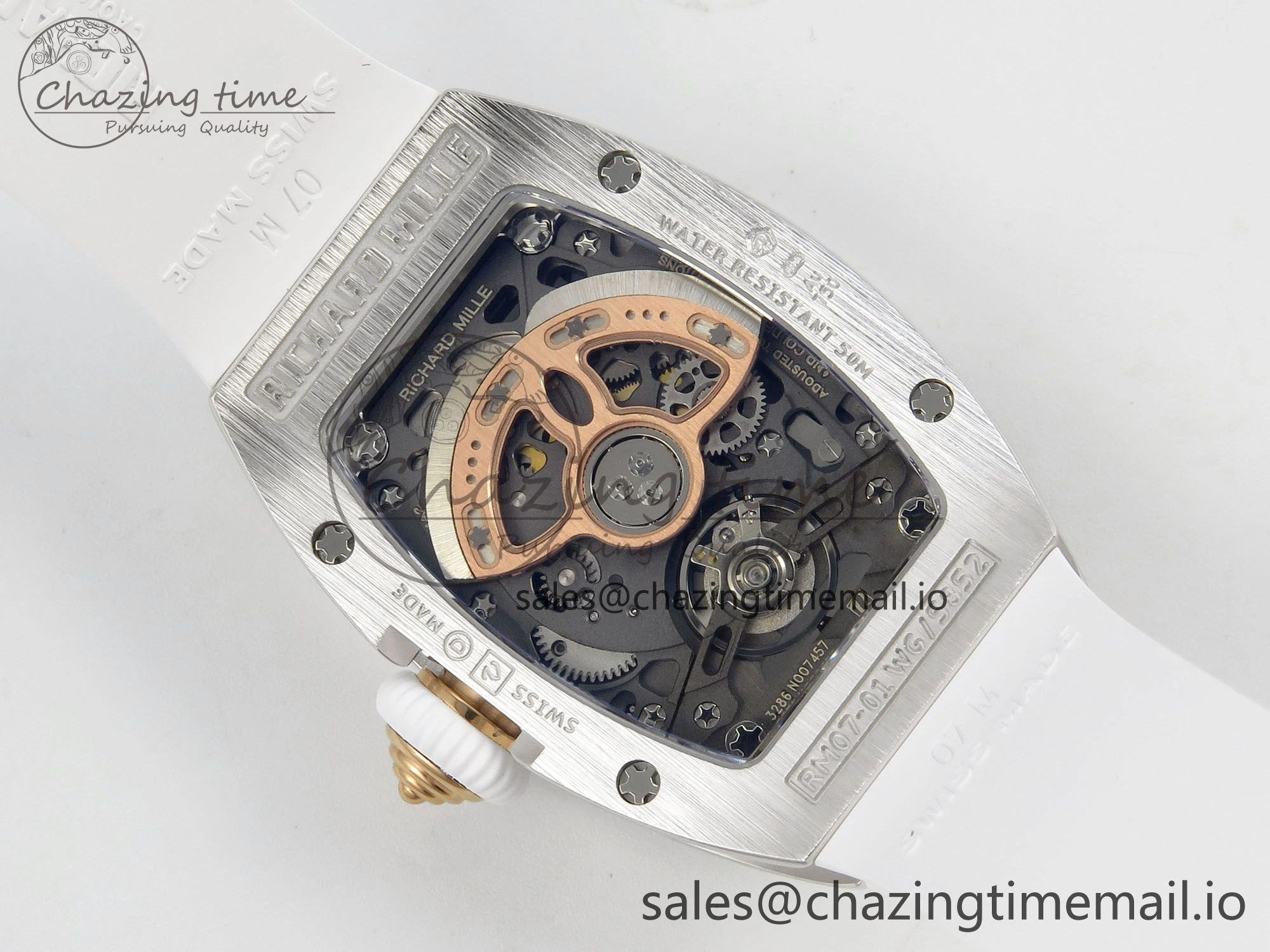 RM07 Ladies Snow Diamonds SS ZF 1:1 Best Edition White Dial on White Rubber Strap CRMA2 Clone SunProtective 9145