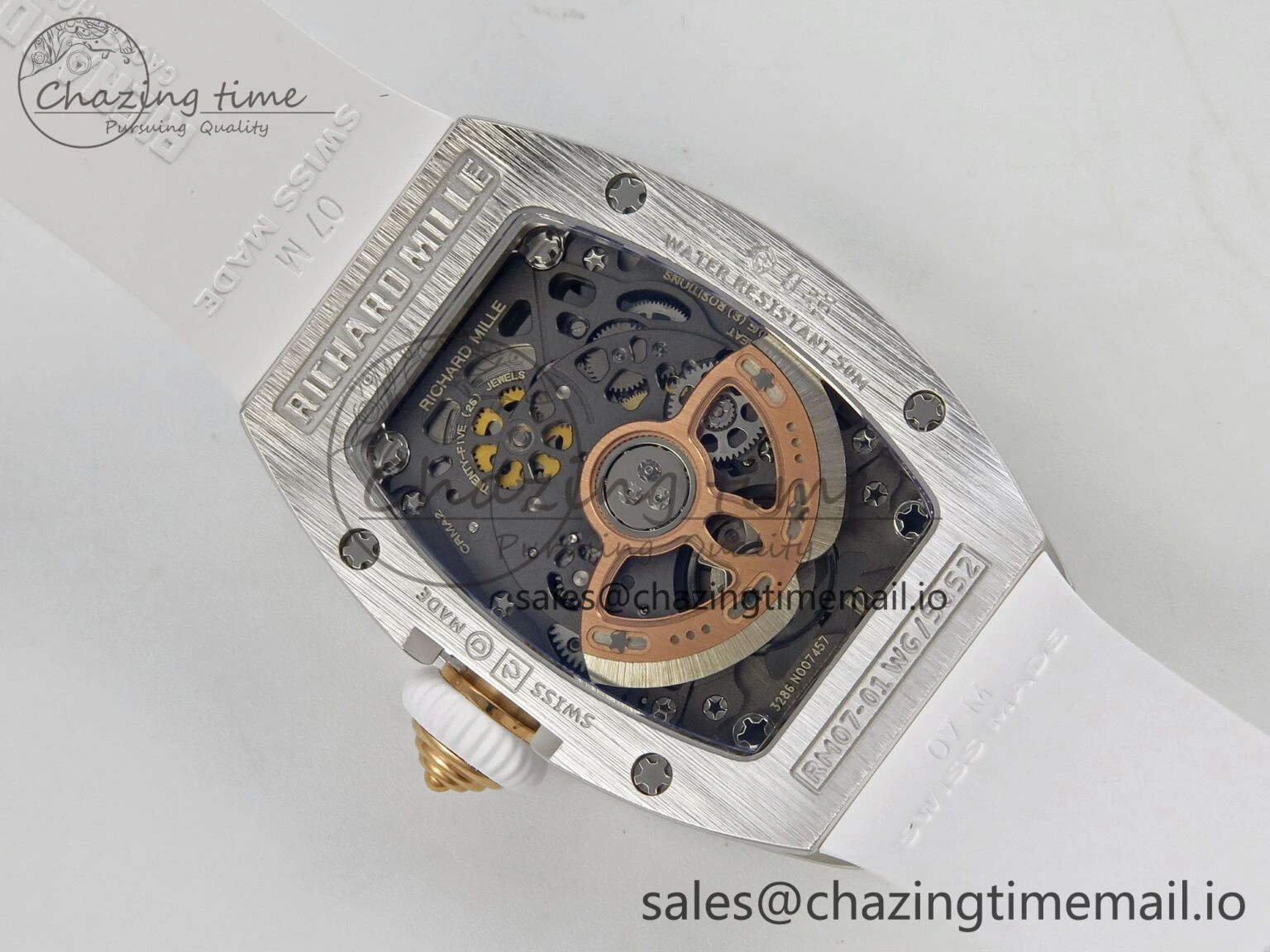 RM07 Ladies Snow Diamonds SS ZF 1:1 Best Edition White Dial on White Rubber Strap CRMA2 Clone SunProtective 9145