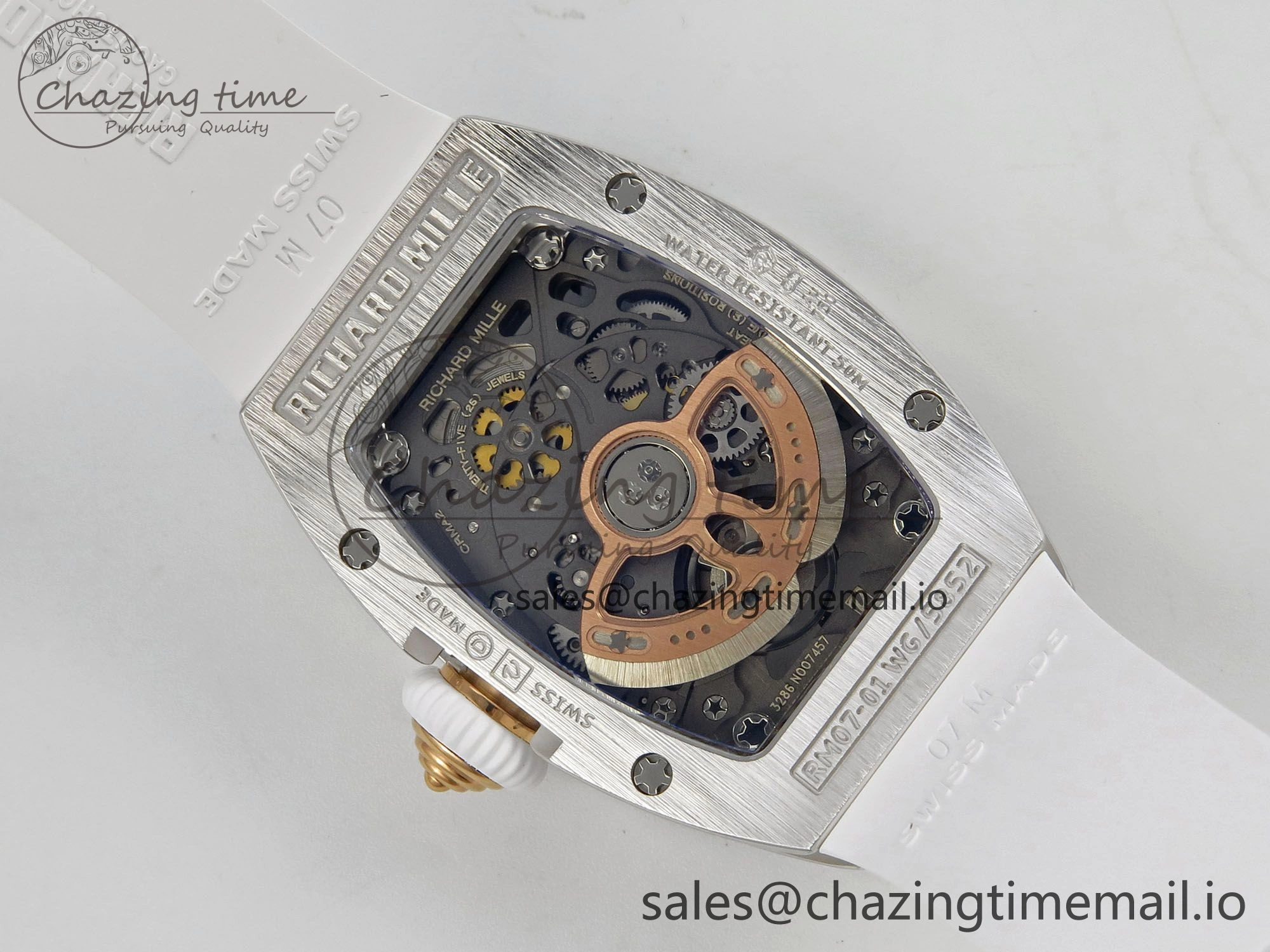 RM07 Ladies Snow Diamonds SS ZF 1:1 Best Edition White Dial on White Rubber Strap CRMA2 Clone SunProtective 9145