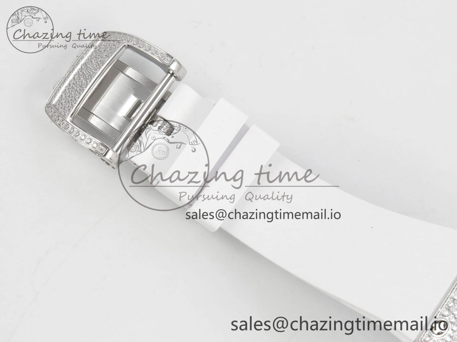 RM07 Ladies Snow Diamonds SS ZF 1:1 Best Edition White Dial on White Rubber Strap CRMA2 Clone SunProtective 9145