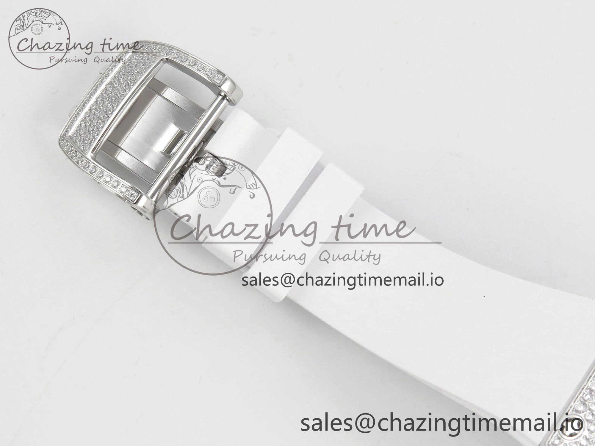 RM07 Ladies Snow Diamonds SS ZF 1:1 Best Edition White Dial on White Rubber Strap CRMA2 Clone SunProtective 9145