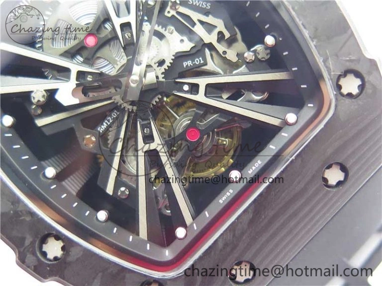 RM12 Real Tourbillon KVF Best Edition Skeleton Dial on Black Rubber Strap SmartChoice 9396