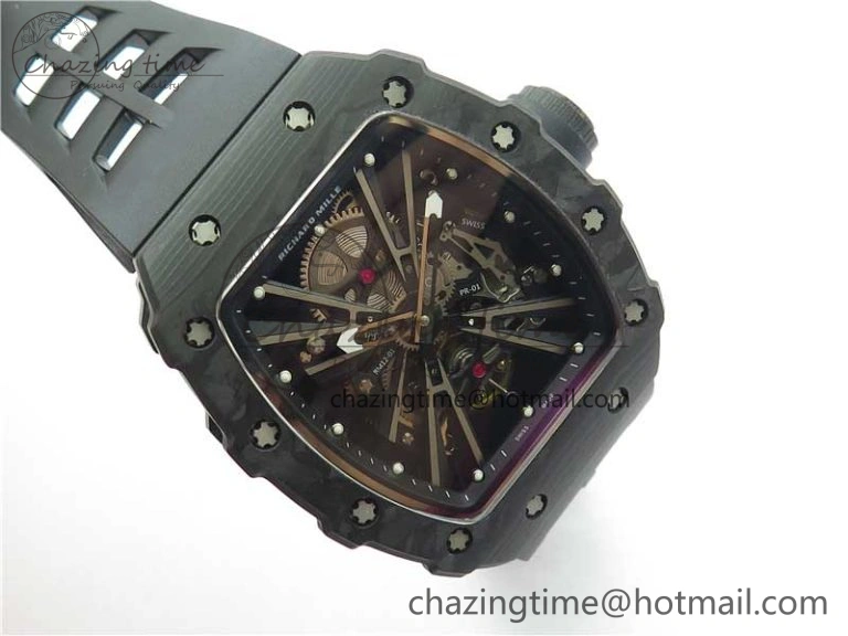 RM12 Real Tourbillon KVF Best Edition Skeleton Dial on Black Rubber Strap SmartChoice 9396