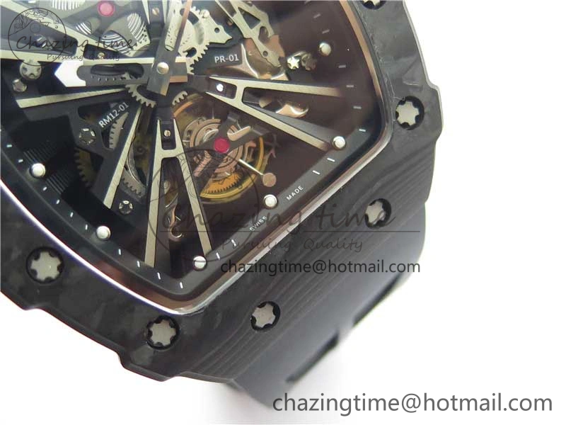 RM12 Real Tourbillon KVF Best Edition Skeleton Dial on Black Rubber Strap SmartChoice 9396