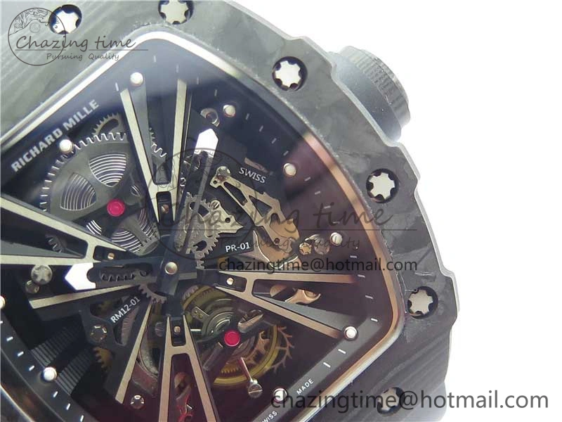 RM12 Real Tourbillon KVF Best Edition Skeleton Dial on Black Rubber Strap SmartChoice 9396