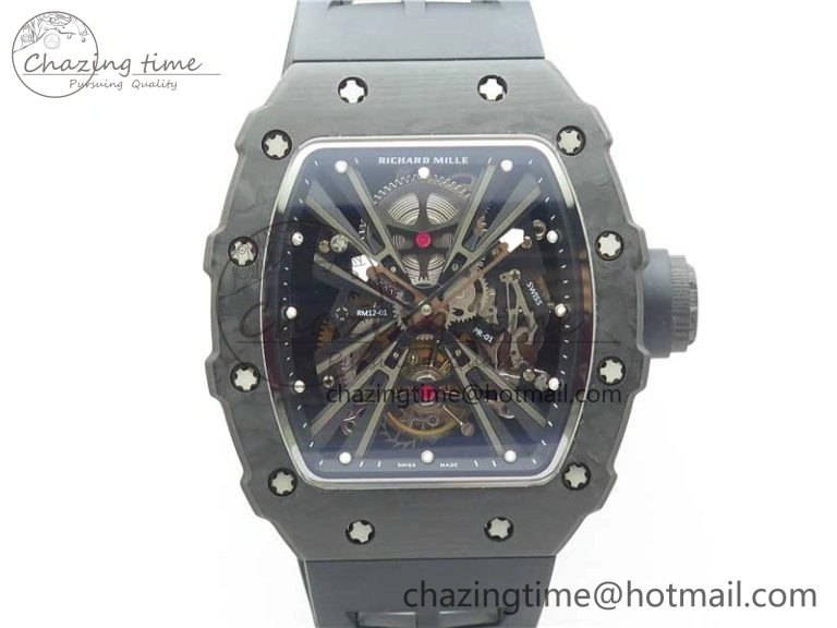 RM12 Real Tourbillon KVF Best Edition Skeleton Dial on Black Rubber Strap SmartChoice 9396
