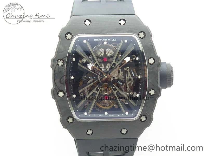 RM12 Real Tourbillon KVF Best Edition Skeleton Dial on Black Rubber Strap SmartChoice 9396
